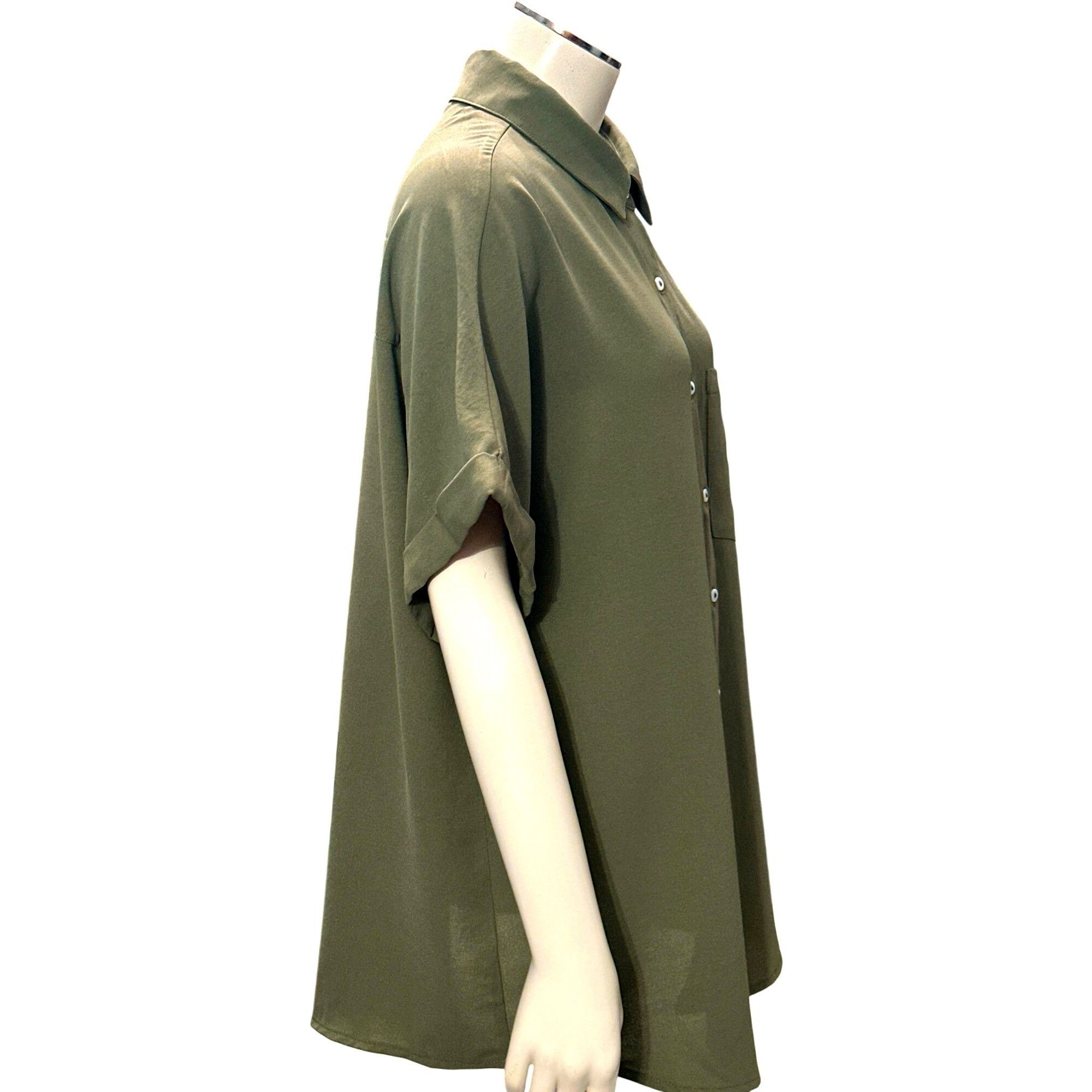Other CCC Army Green Chic Henley Short Sleeve Button Up Lapel Shir Size XL / US 12-14 / IT 48-50 - 6 Thumbnail