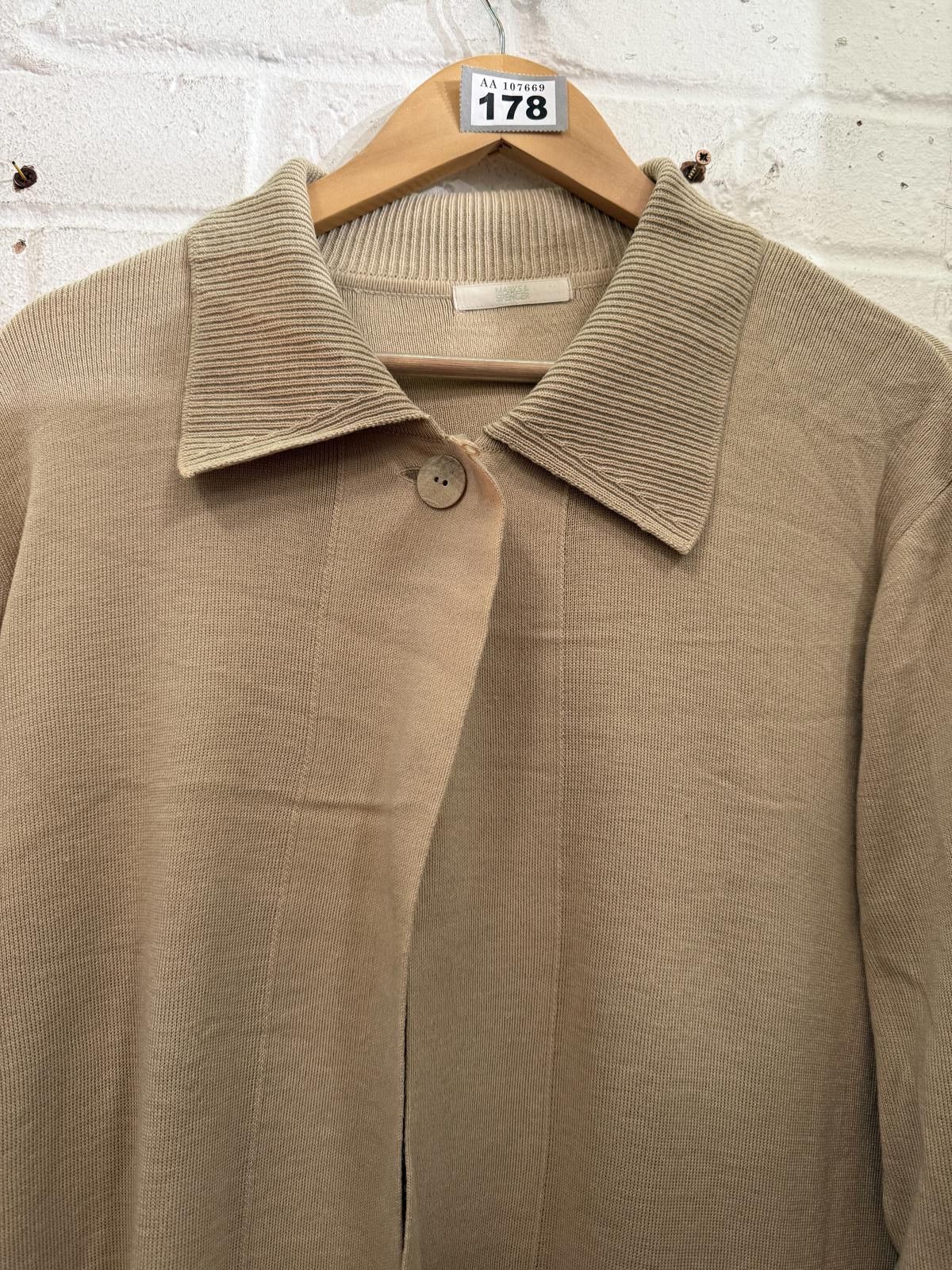 Marks & Spencer Beige Long Women's Cardigan with Ribbed Collar Size XXL / US 16-18 / IT 52-54 - 3 Thumbnail