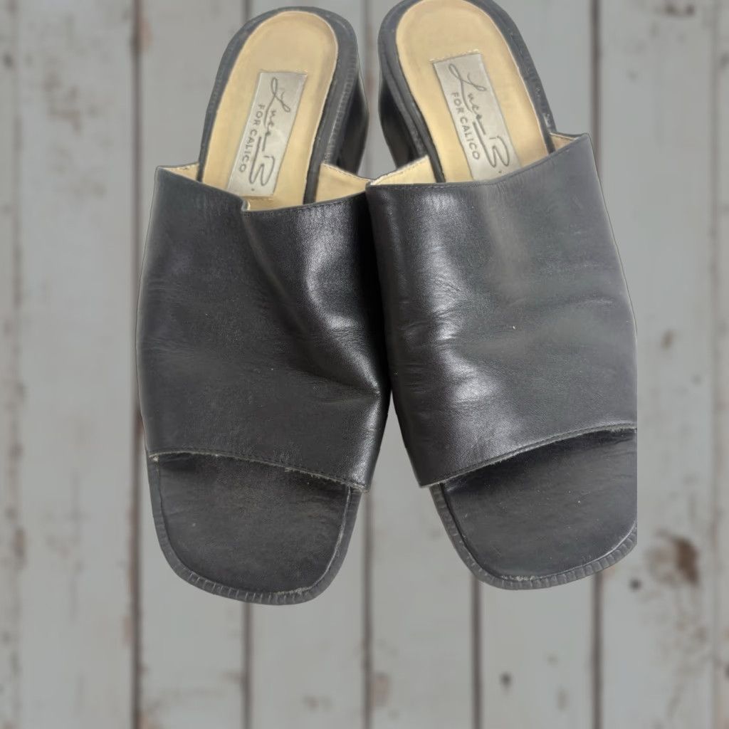Vintage Calico Luca B Women's Leather Slide Sandals Size 7M Black Casual Summer Brazil Size US 7 / IT 37 - 1 Thumbnail