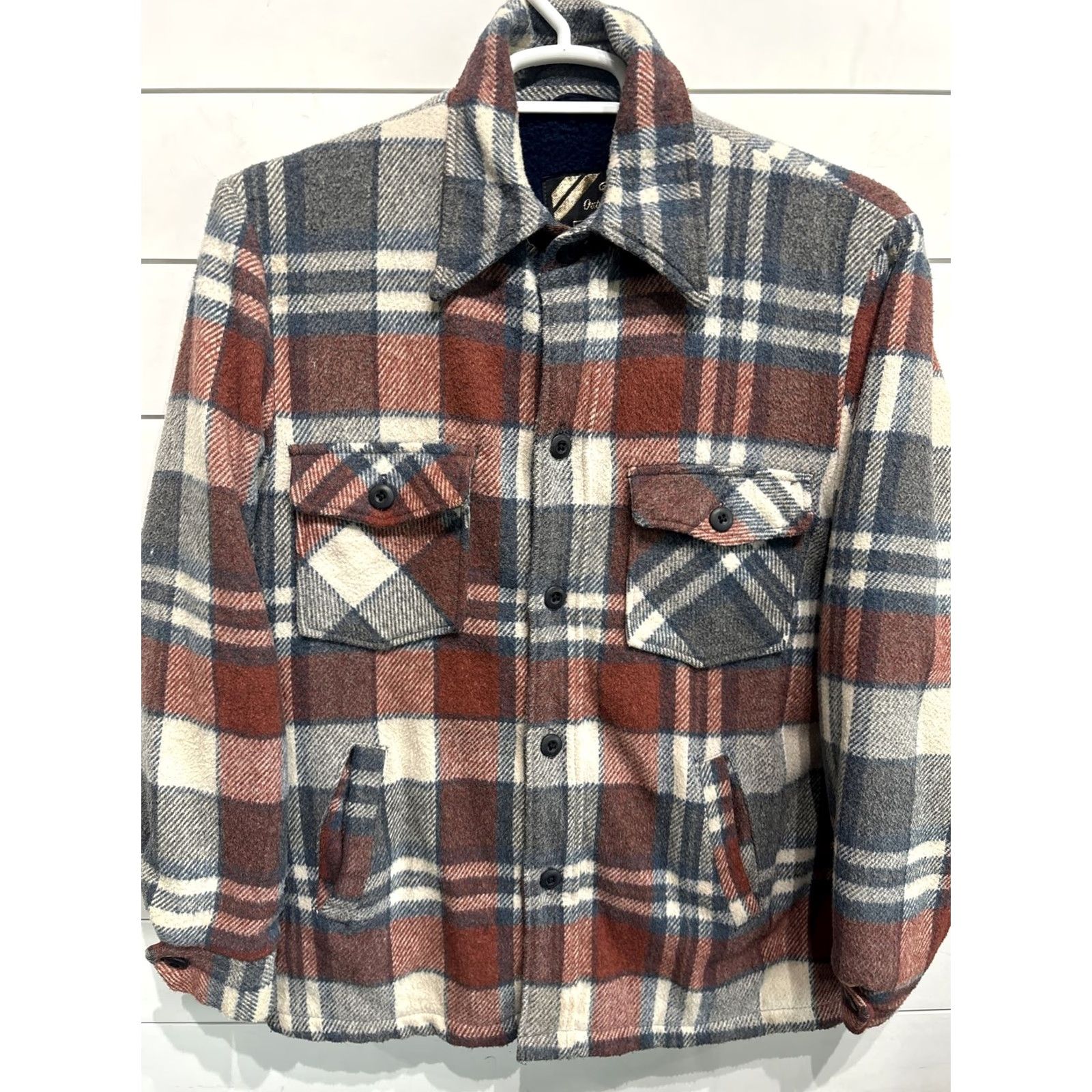Sears VINTAGE Sears Wool Blend Brown Plaid Sherpa Lined Shacket Jacket Large Tall 70s Mens L Size US L / EU 52-54 / 3 - 2 Thumbnail