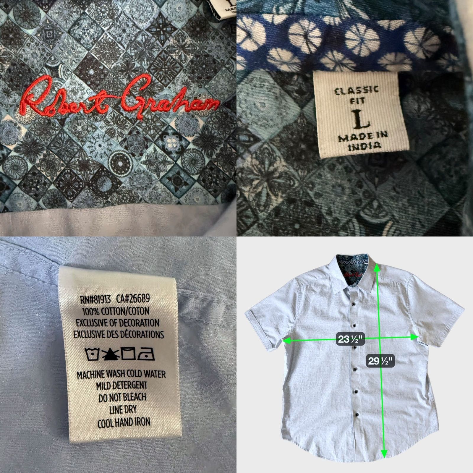 Robert Graham Robert Graham Shirt Blue Men's Large Jacquard Short-Sleeve Button-Up 100% Cotton Size US L / EU 52-54 / 3 - 8 Thumbnail