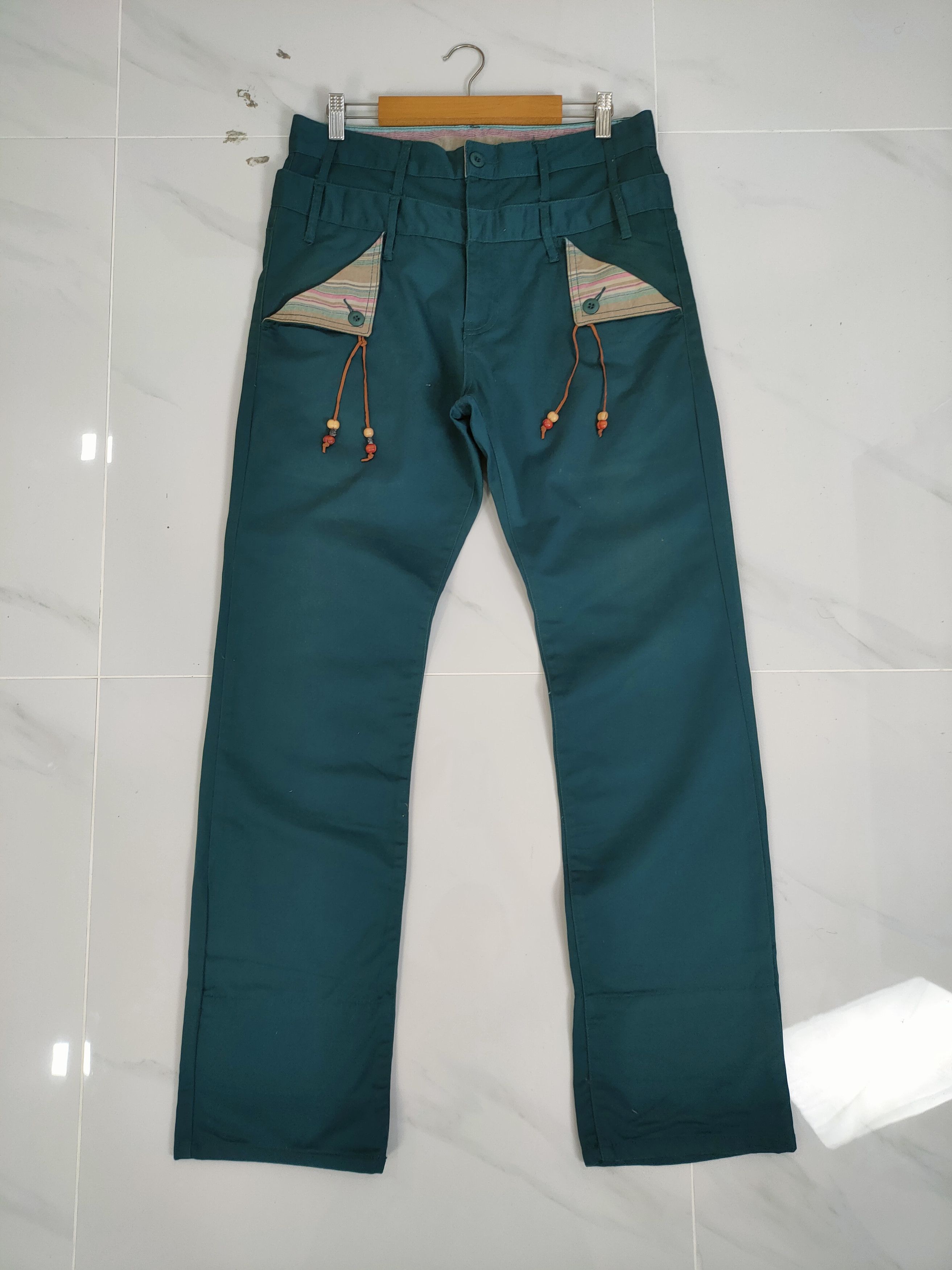 Japanese Brand DOUBLE WAIST GREEN TURQUOISE TROUSERS PANTS Size US 32 / EU 48 - 1 Thumbnail