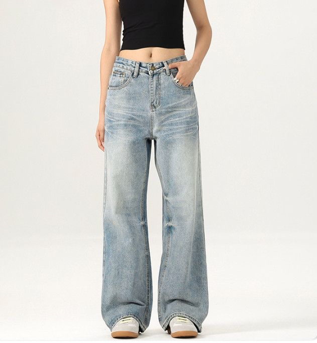 Jean American washed men's cat whisker straight loose baggy jeans Size US 32 / EU 48 - 2 Thumbnail