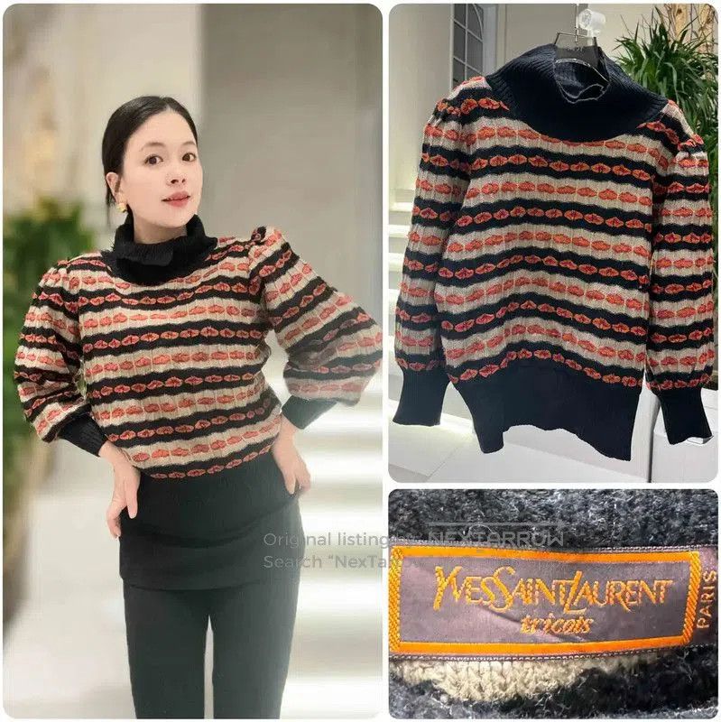 Yves Saint Laurent YSL Color Block Wool Knit Sweater . Size XXS / US 00 / IT 34 - 1 Thumbnail
