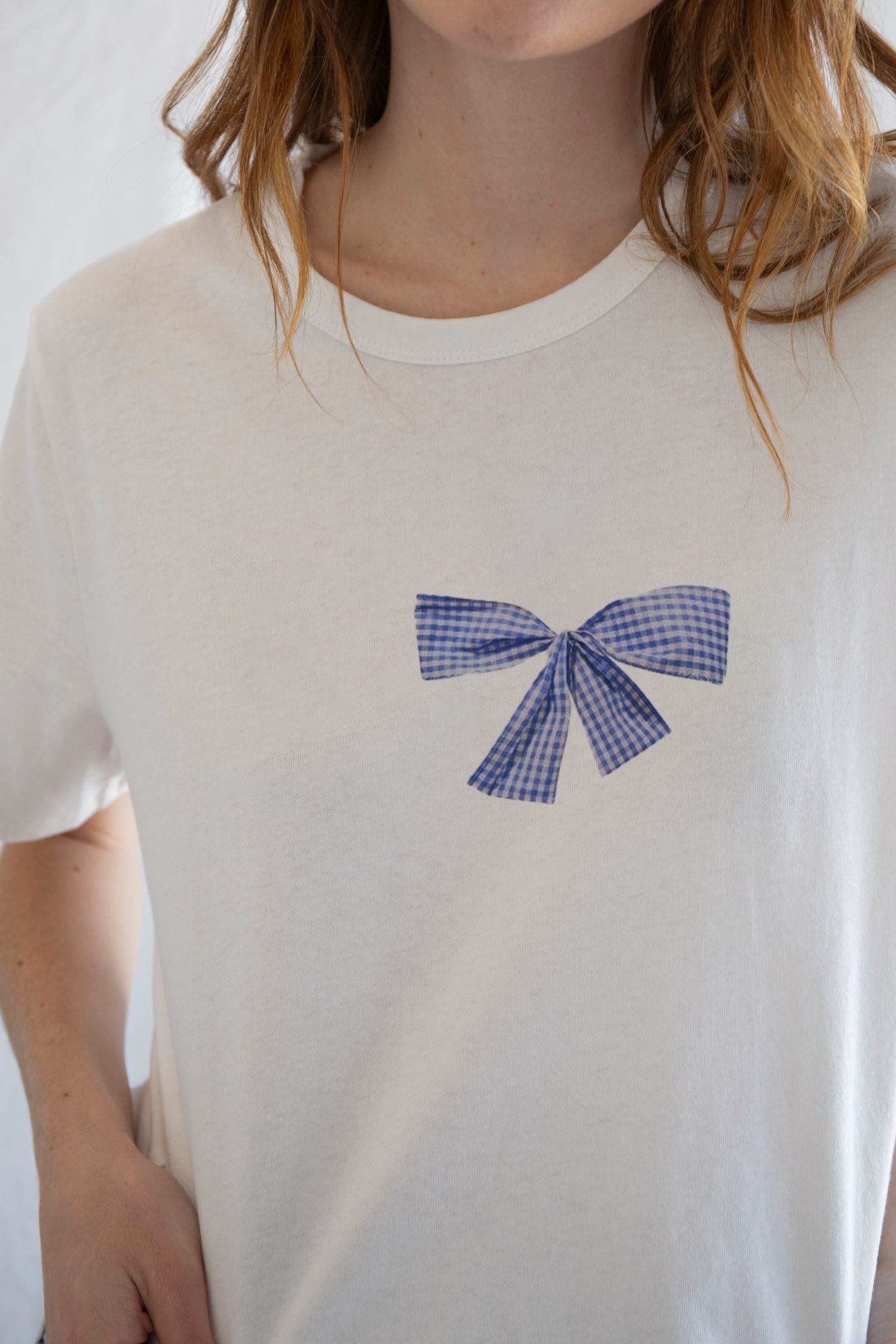 Designer × Vintage Blue Gingham Bow Tee | Cute Cottagecore Aesthetic T-Shirt Size S / US 4 / IT 40 - 4 Thumbnail