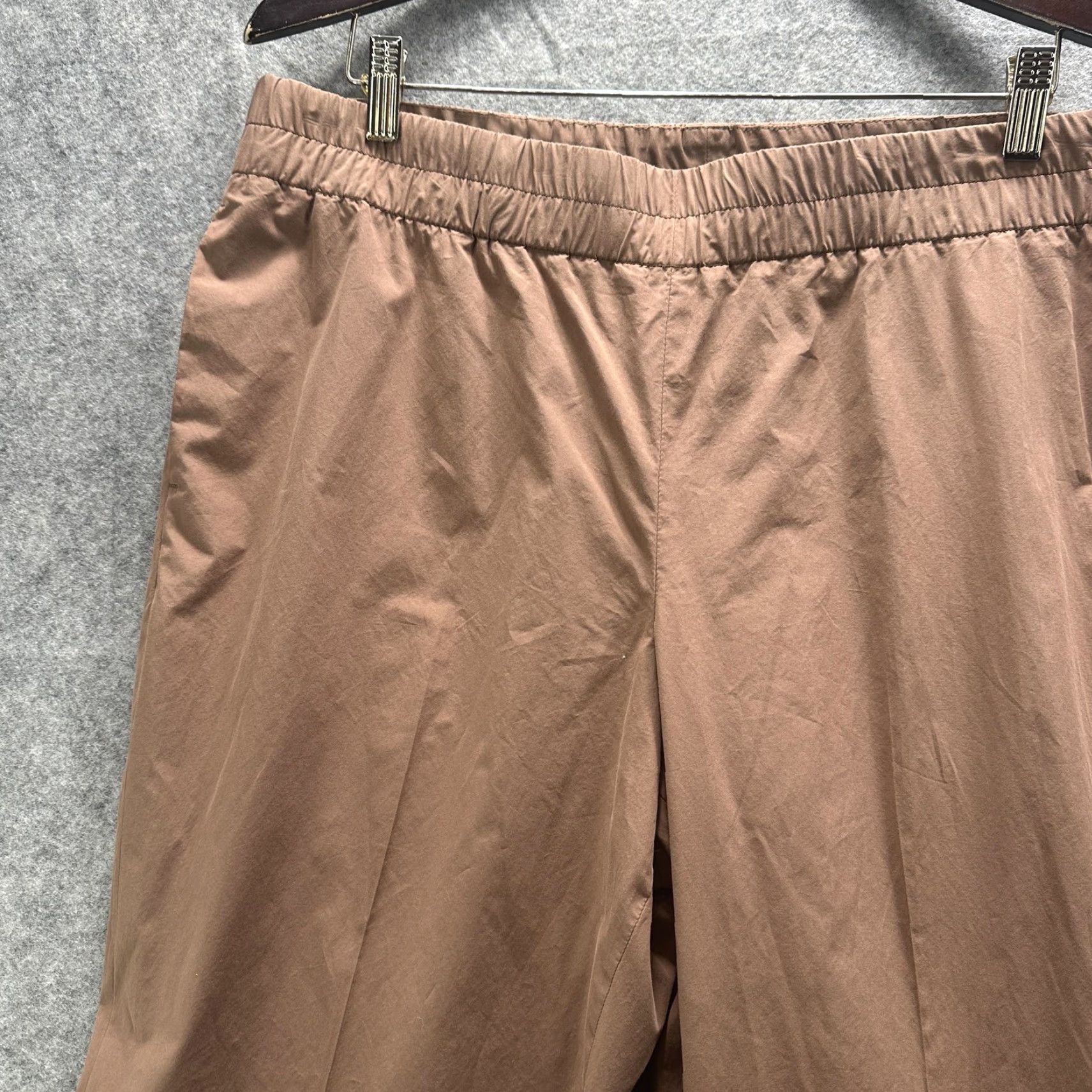 Vintage Akris Punto Pants Womens 14 Brown Ankle Straight Leg Elastic Waist Lined Cupro Pants Size 36" / US 14 / IT 50 - 2 Thumbnail