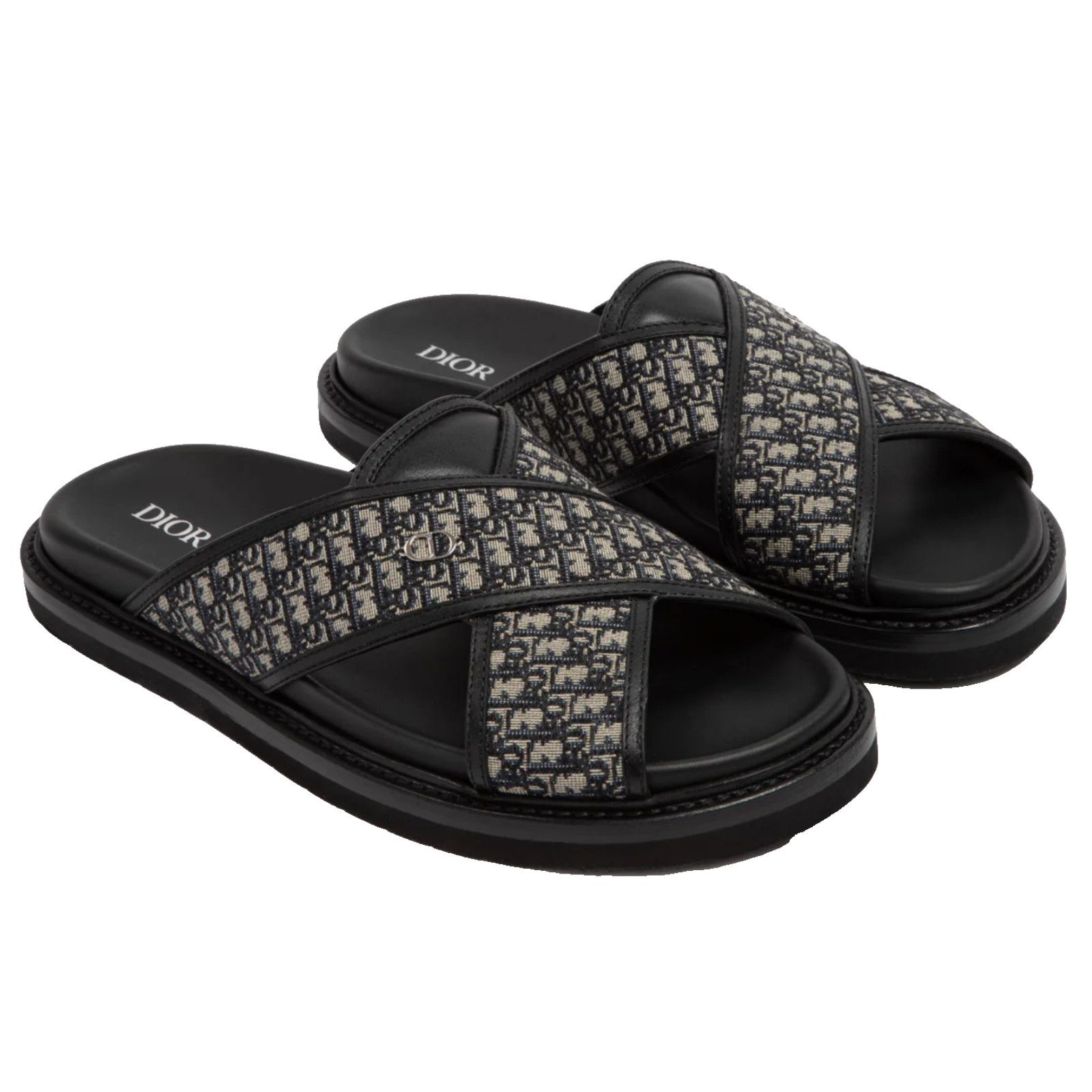 Dior Mens Aqua Oblique Jacquard Logo Slide Slip On 42 9
