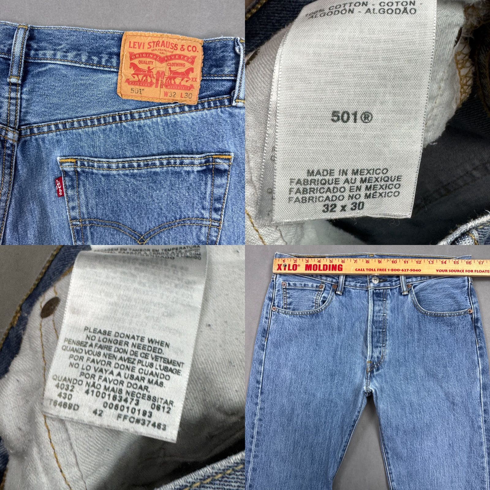 Levi's Levis 501 Jeans Mens 32x30 Blue Button Fly Denim Pants Thrashed Work Distressed Jeans Regular Levi's 501 Model Mexico Vintage No Size US 32 / EU 48 - 8 Thumbnail