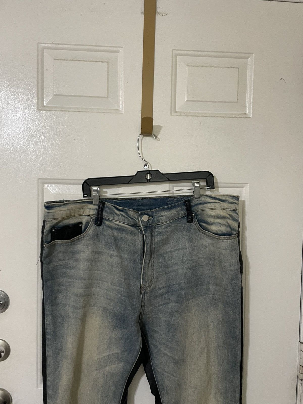 MNML Denim & Faux Leather slim fashion jeans Size US 42 / EU 58 - 3 Thumbnail