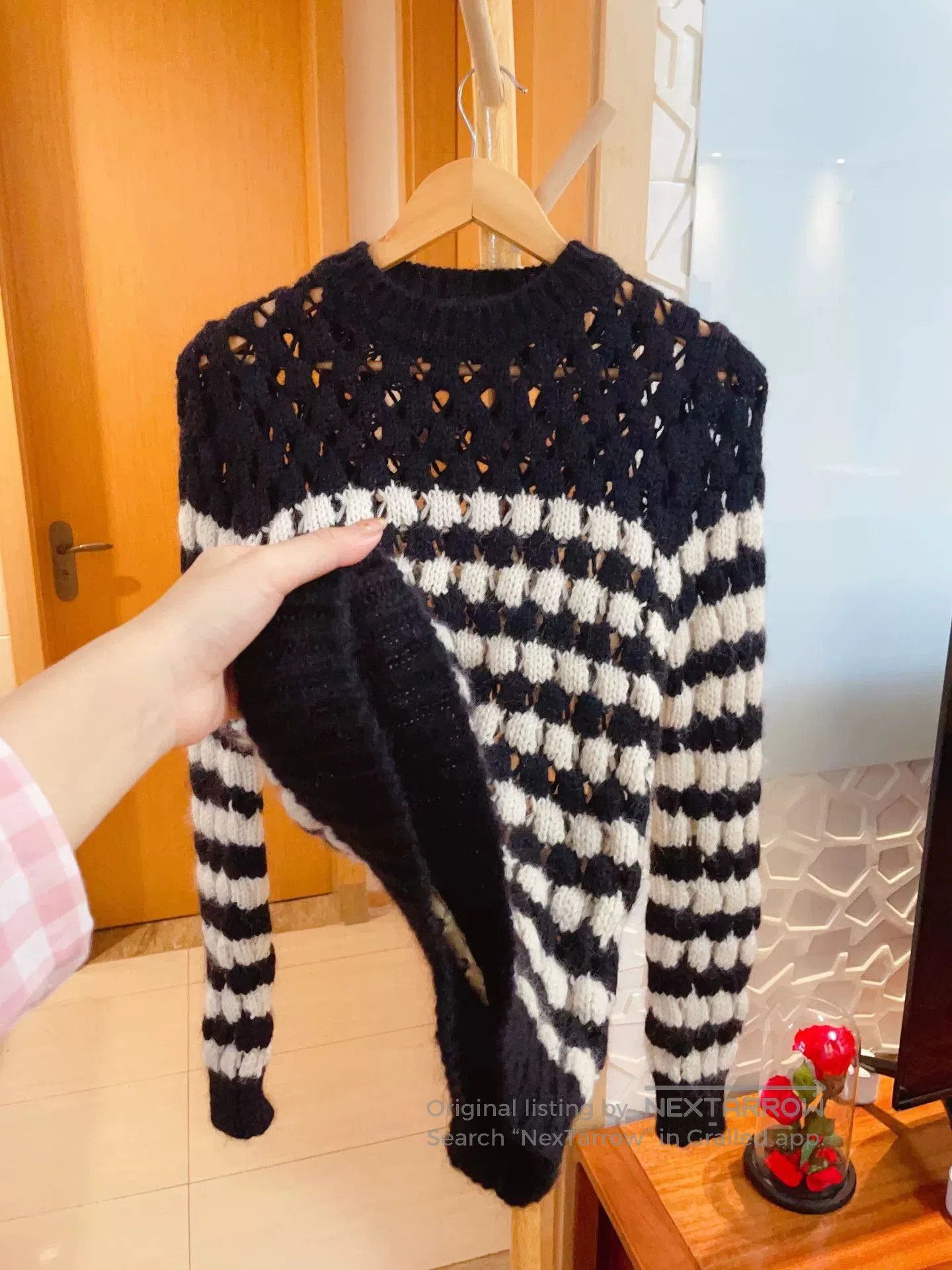 Saint Laurent Paris Saint Laurent Black White Striped Openwork Knit. Size S / US 4 / IT 40 - 7 Thumbnail