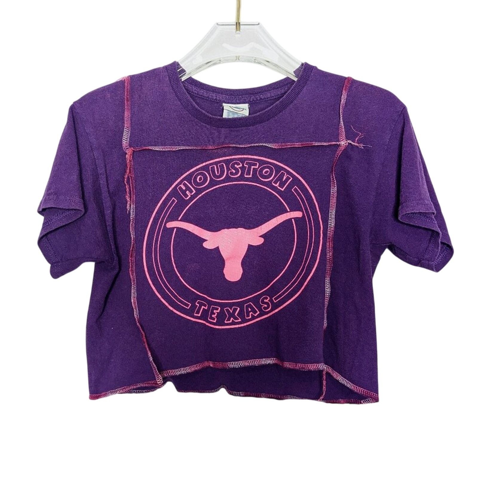 Vintage Vintage Upcycled Purple Short Sleeve Cropped Houston Texas T Size S / US 4 / IT 40 - 1 Thumbnail