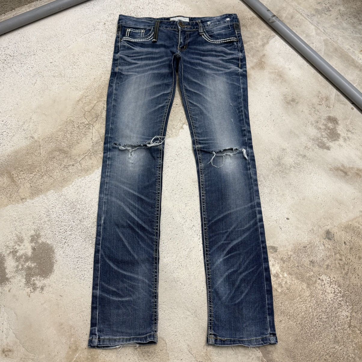 Japanese Brand Lolita Slim Fit Whisker Distressed Stretch Denim Pants Size 27" / US 4 / IT 40 - 3 Thumbnail