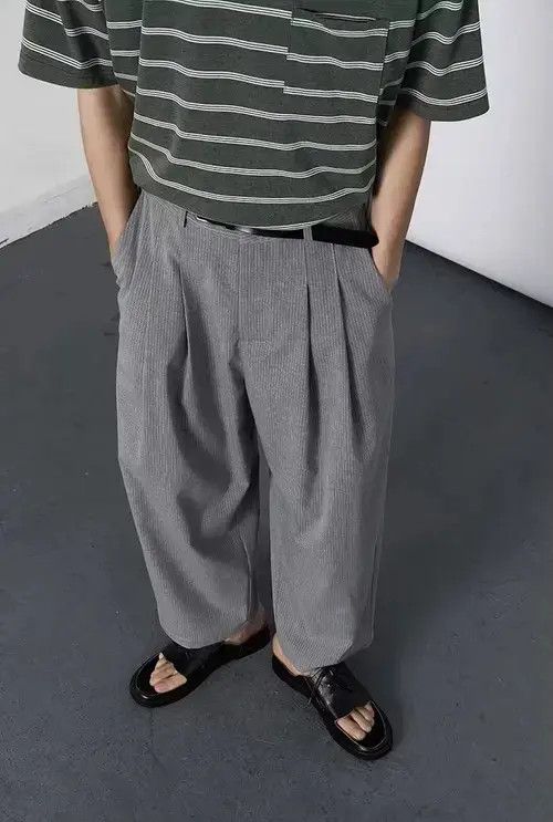 Japanese Brand 21SS Indigo Union Japan Light Grey Striped Chino Pants Size US 32 / EU 48 - 1 Thumbnail