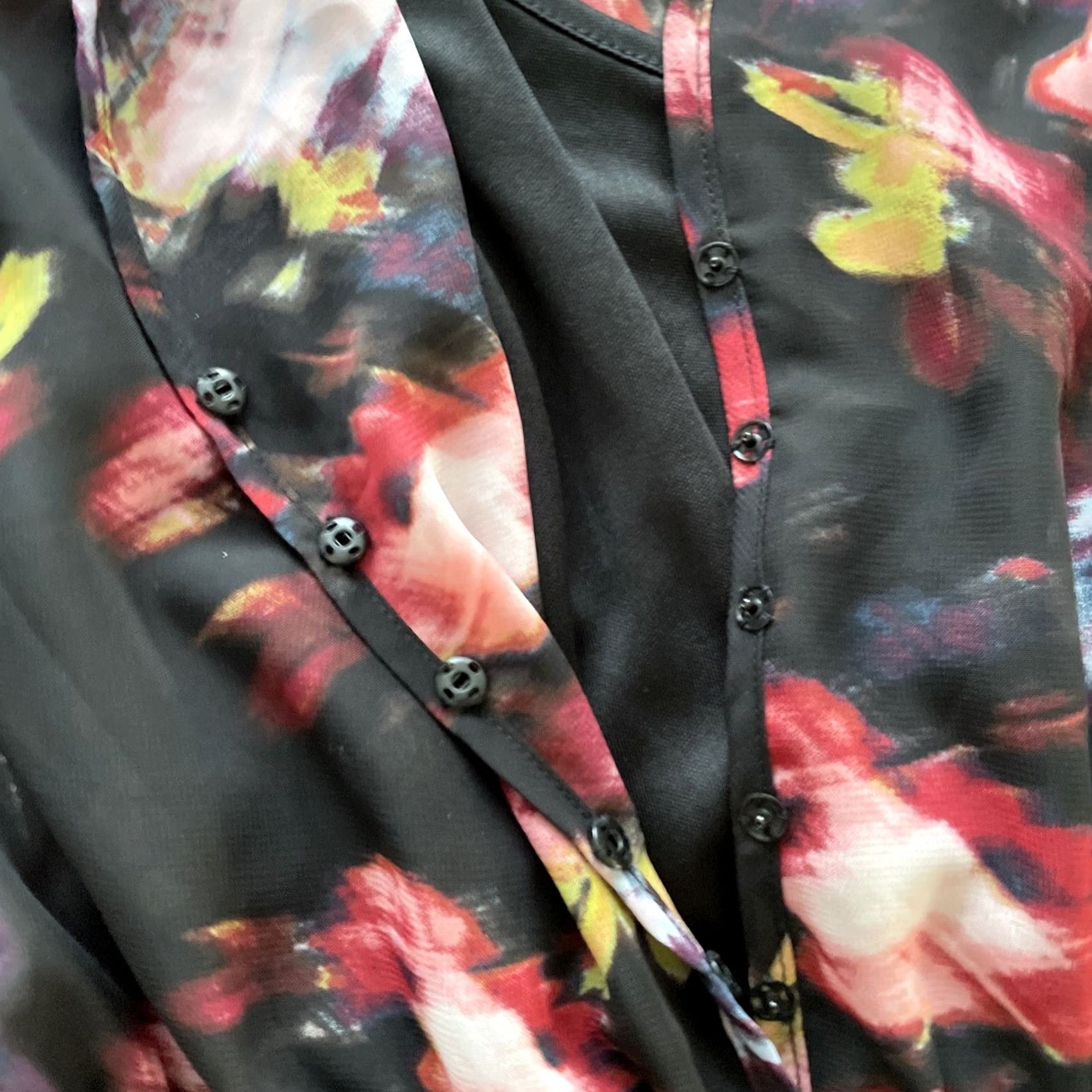 Vintage Kut From The Kloth Black Multi Floral Print Plunge Neck A-Line Dress SZ 8 Lined Size M / US 6-8 / IT 42-44 - 5 Thumbnail