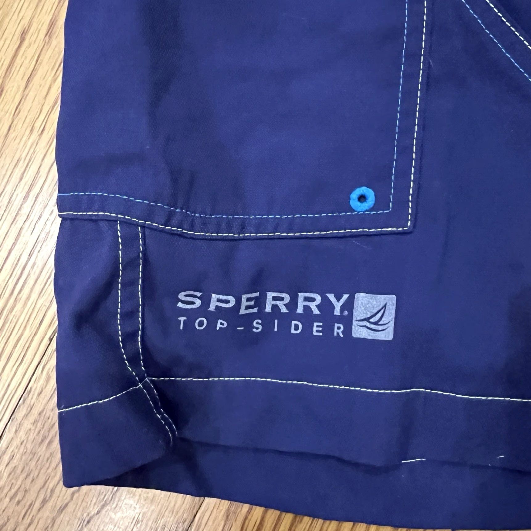 Sperry Sperry Top-Sider Men Board Shorts L Navy Blue Solid Pocket Back Pocket Swim Trunks Beach 90s? Size US 33 - 3 Thumbnail