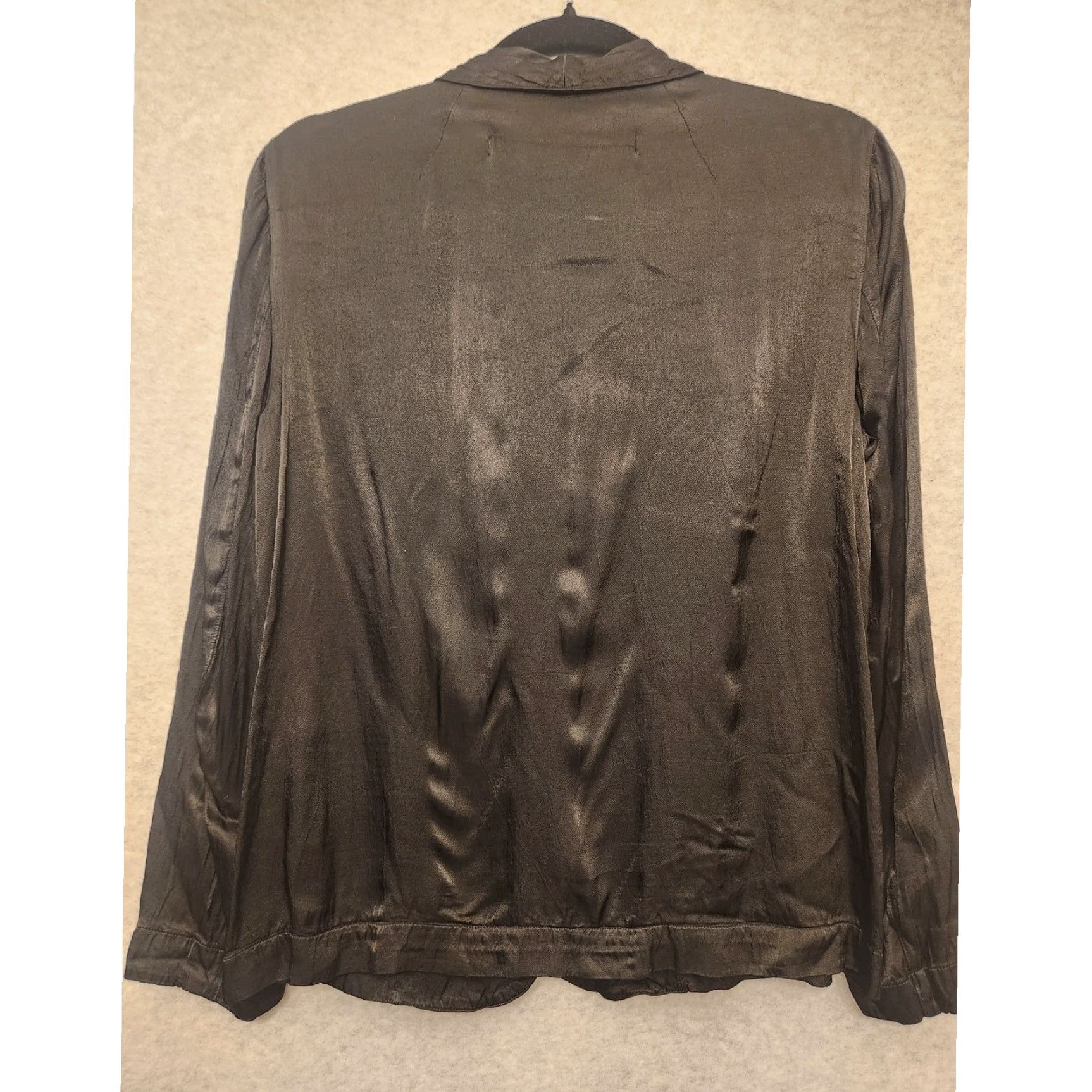 Vintage Raquel Allegra Blazer Women Medium Single Button Ruched Minimalist Shiny Black Blazer Women M Black Formal Workwear OPTIONS: None Size M / US 6-8 / IT 42-44 - 2 Thumbnail