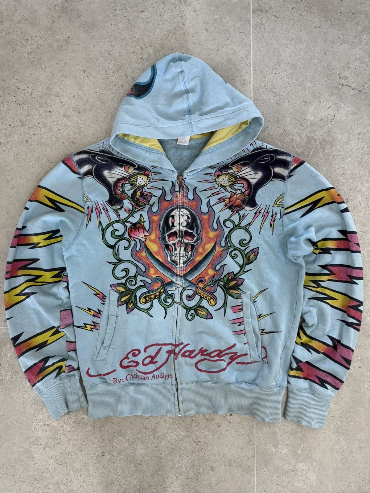 y2k 00s Ed Hardyジップアップパーカー KISS OF DEATH Vintage Ed Hardy Zip Hoodie Kiss Of Death USA Japanese Y2K
