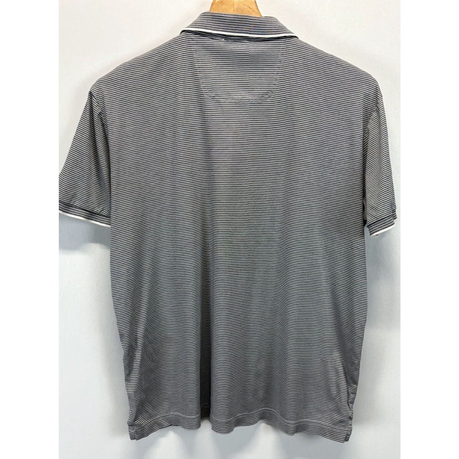 Hugo Boss HUGO BOSS Polo Shirt Adult Large Striped Short Sleeve Black & White Cotton Blend Mens Size US L / EU 52-54 / 3 - 2 Thumbnail