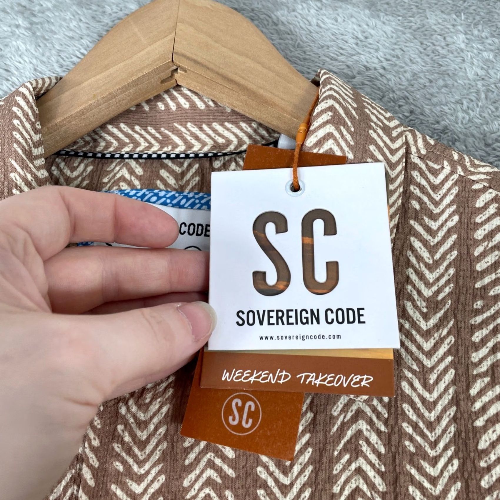 Sovereign Code Sovereign Code Shirt Mens Small Brown Chevron Textured Button Up Lantern Size US S / EU 44-46 / 1 - 4 Thumbnail
