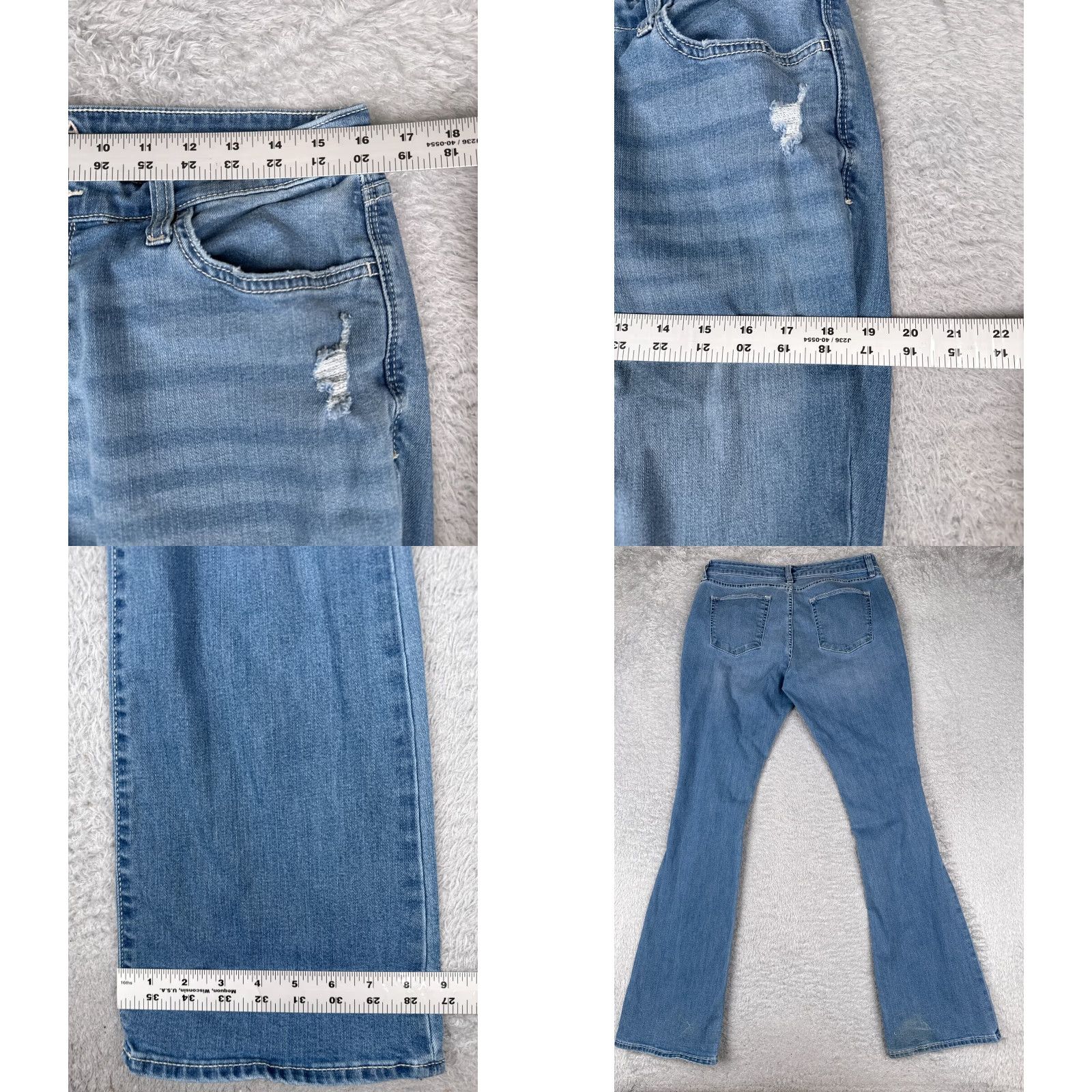 Vintage Arizona Jeans Juniors 13 L Blue Denim Bootcut Mid Rise Distressed Cotton 32x34 Jeans Mens Regular Blue Cotton Blend 5-Pocket Design Size 34" / US 12 / IT 48 - 9 Thumbnail