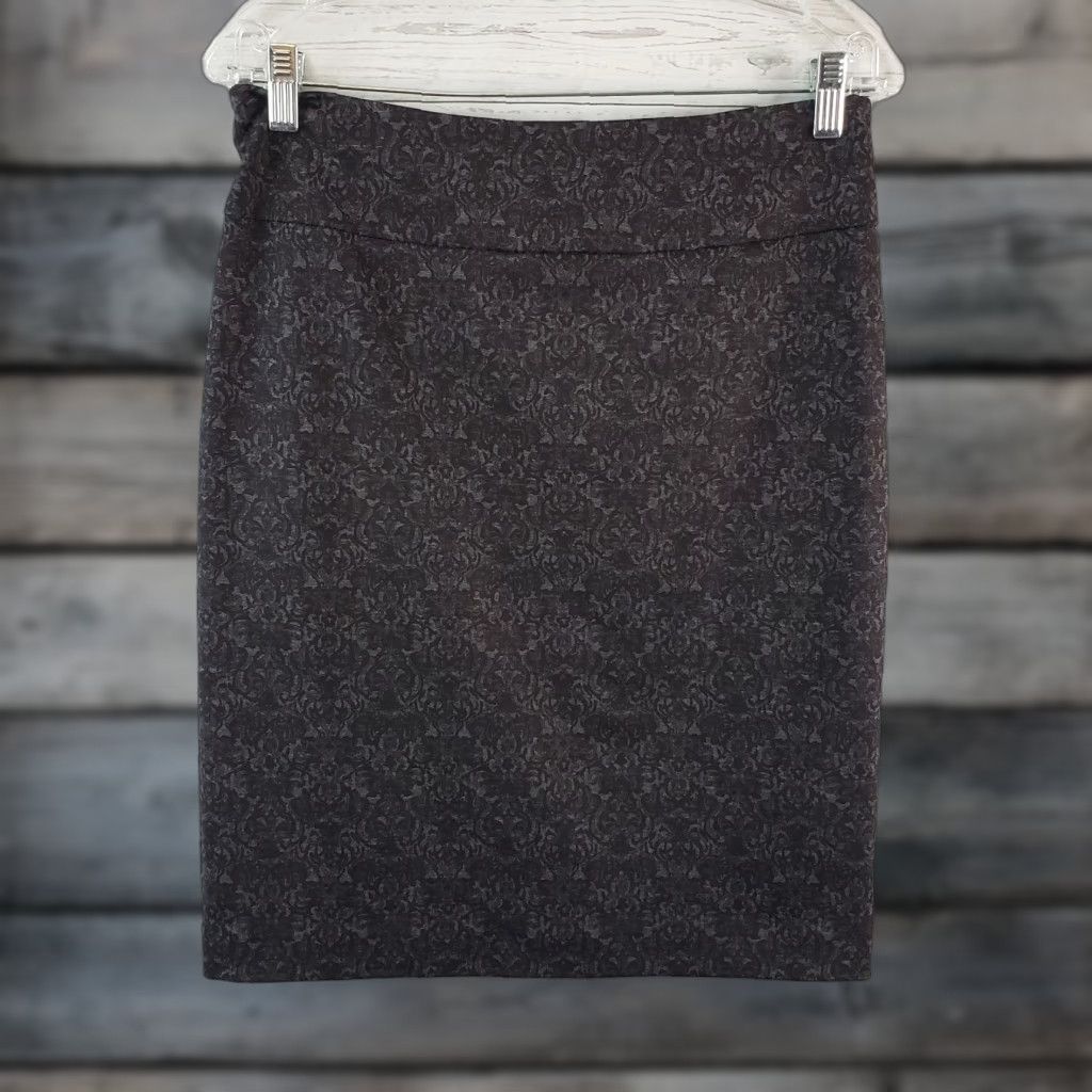 Vintage Margaret M Womens Pencil Skirt M Gray Maroon Pull On Knee Length Rayon Blend Size 32" / US 10 / IT 46 - 1 Thumbnail
