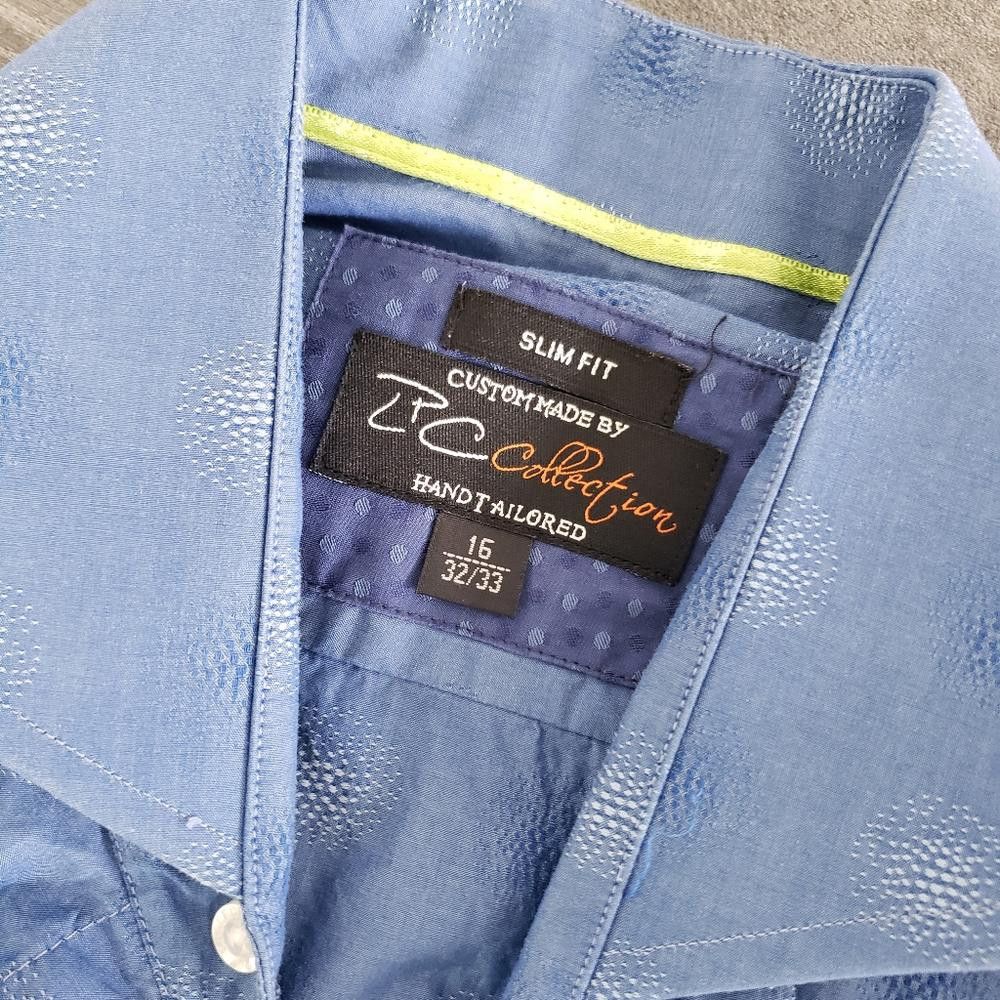 Designer Blue Detailed LPC Dressy Button Down Size 38R - 3 Thumbnail