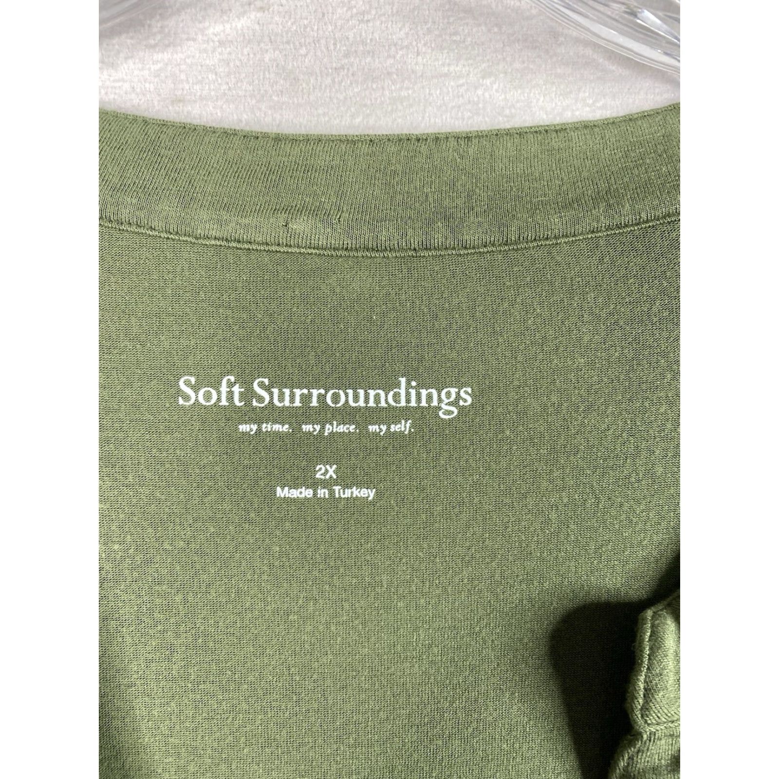 Soft Surroundings Soft Surroundings Tunic Blouse Women 2X Green Long Sleeve V-Neck Pockets Rolled Tab Sleeve Casual Open-Front Size XXL / US 16-18 / IT 52-54 - 3 Thumbnail