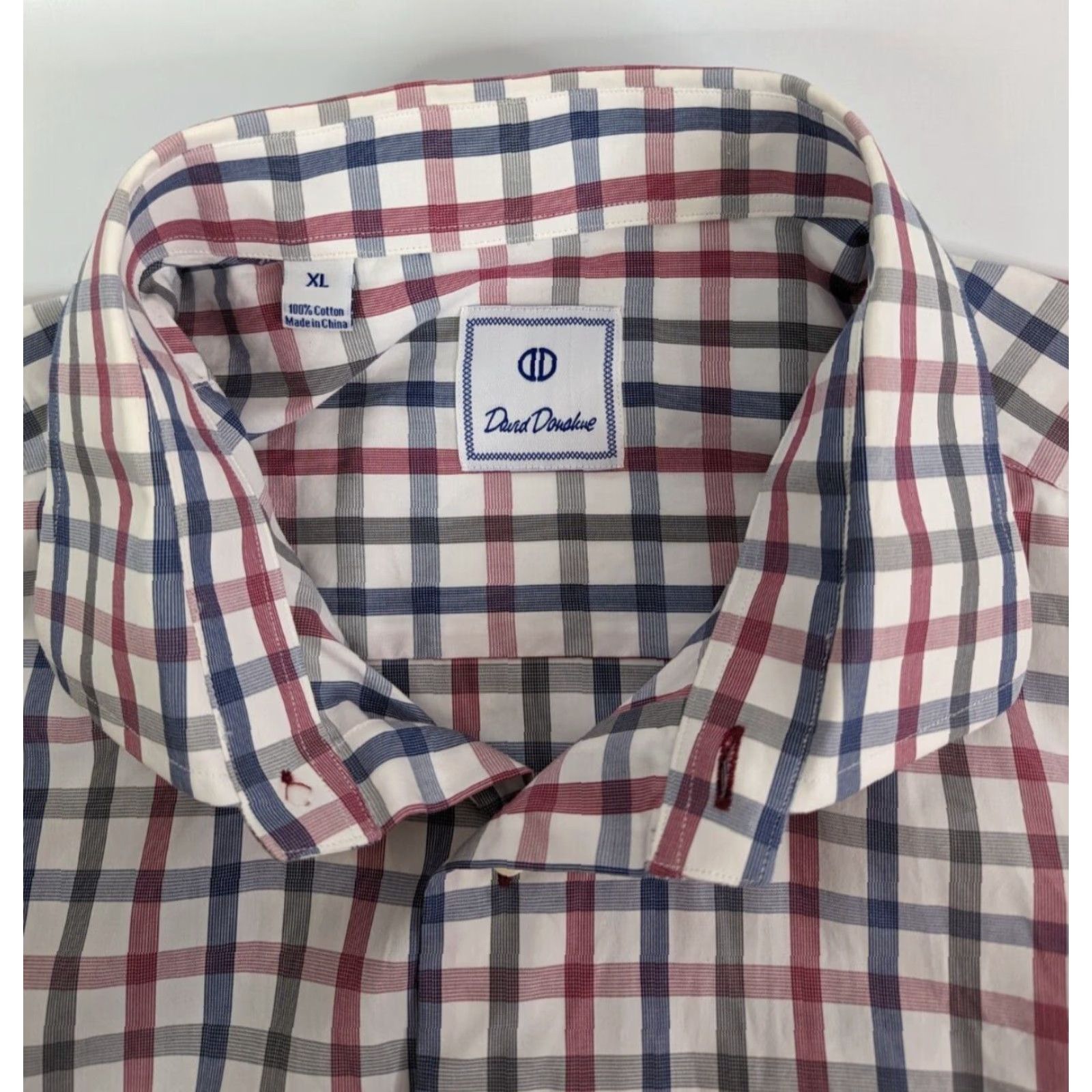 David Donahue David Donahue Dress Shirt Mens XL Pink Blue Check Plaid Cotton Button Shirt Size 46R - 7 Thumbnail