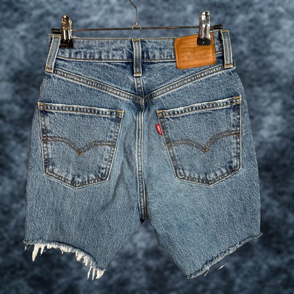 Levi's VINTAGE Levi's Womens 70s High Flare Denim Shorts Raw Hem 24 Blue 5-Pocket Design Adult Womens Shorts Womens Size 42" / US 20 - 1 Thumbnail