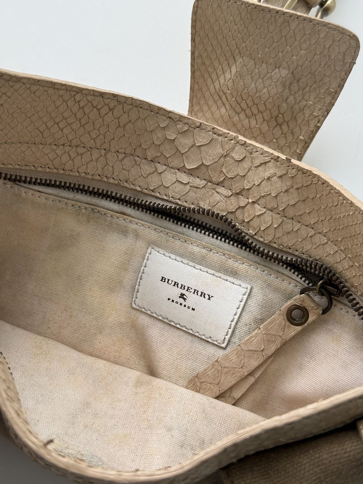 Burberry Prorsum Burberry Prorsum Python-Style Leather Canvas Shoulder Bag Size ONE SIZE - 14 Thumbnail