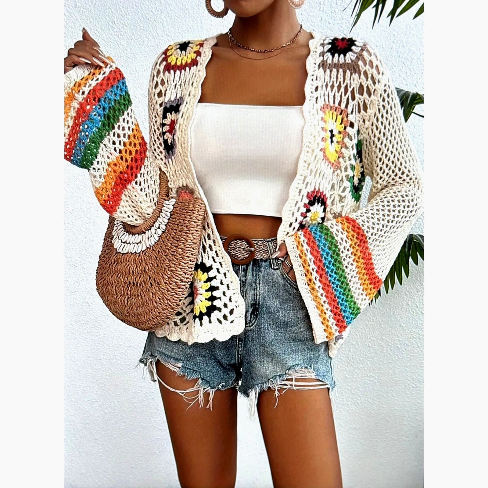 Other Retro Crochet Open Front Boho Cardigan Beige S (4) Size S / US 4 / IT 40 - 3 Thumbnail