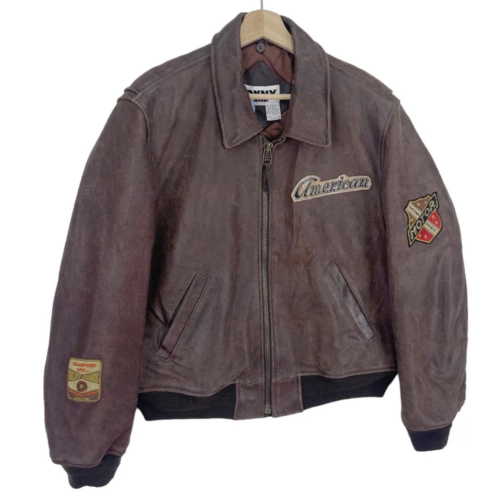 DKNY DKNY Jeans Leather Bomber Jacket American Motor Patches Sz S Size US S / EU 44-46 / 1 - 3 Thumbnail