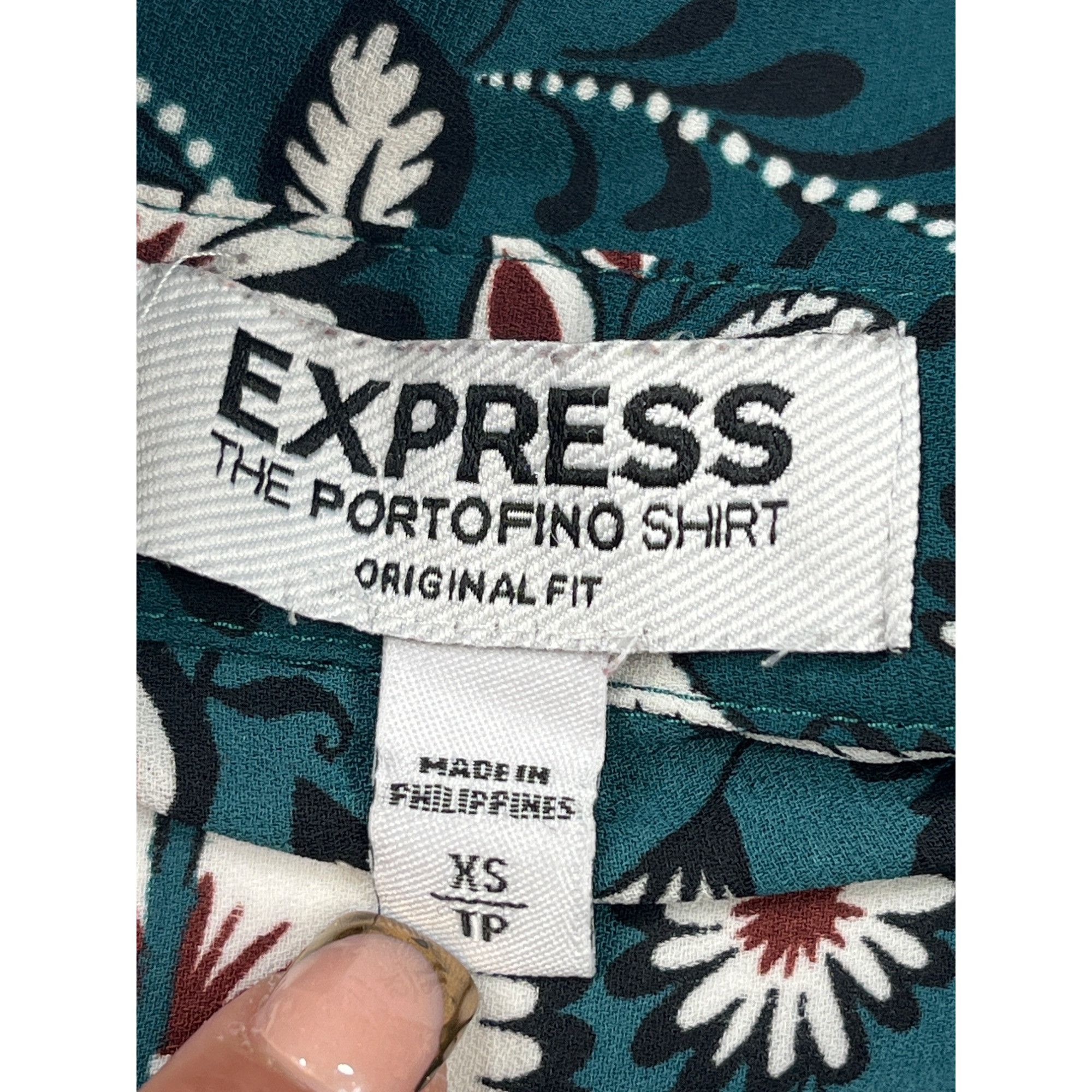Express Express SKU 7724 Womens Floral Teal Button Up Long Sleeve Bl Size XS / US 0-2 / IT 36-38 - 9 Thumbnail
