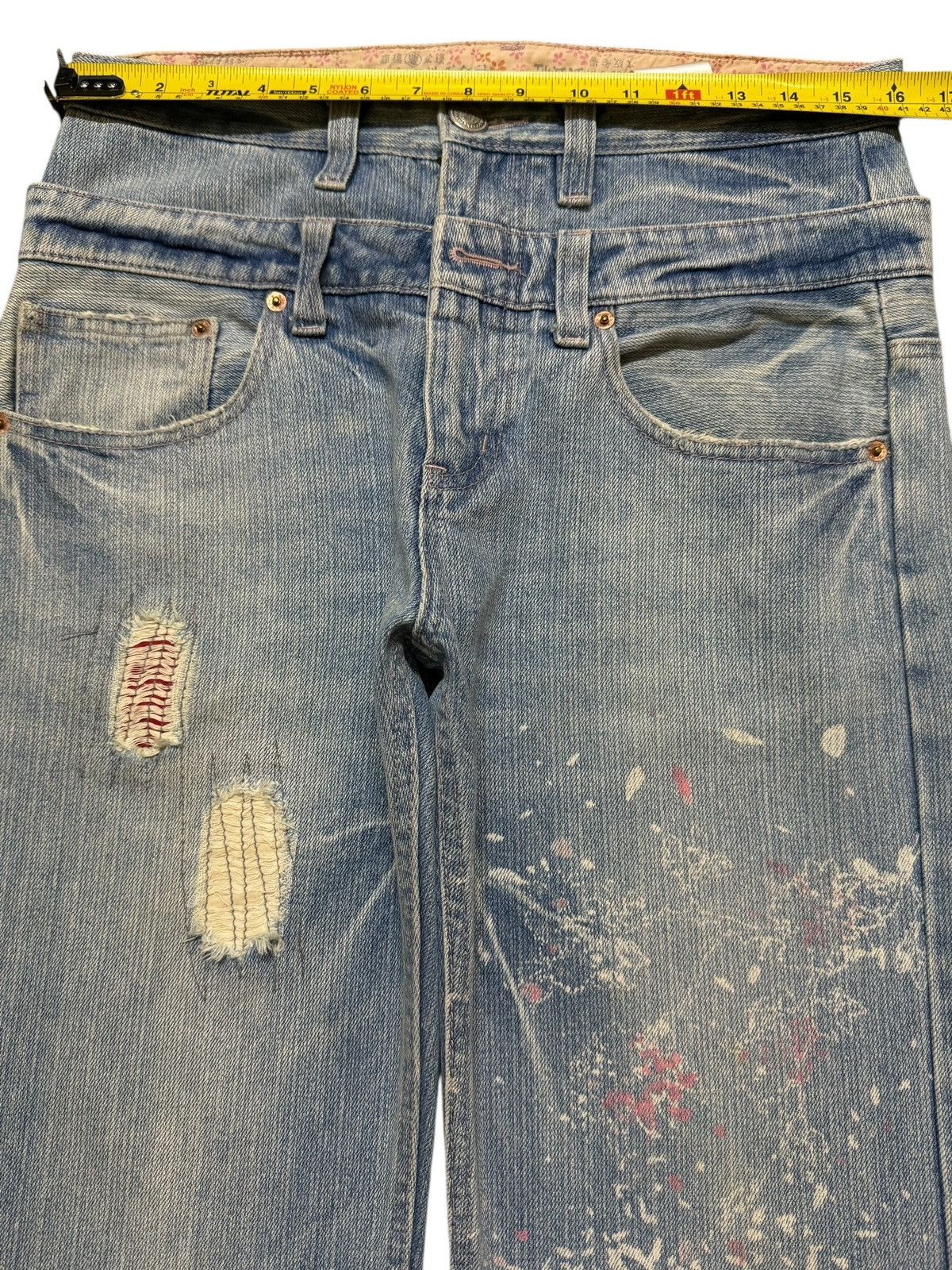 If Six Was Nine Vintage 90s Japan Double Waist Faded Paint Splatter Skull Size US 31 - 10 Thumbnail