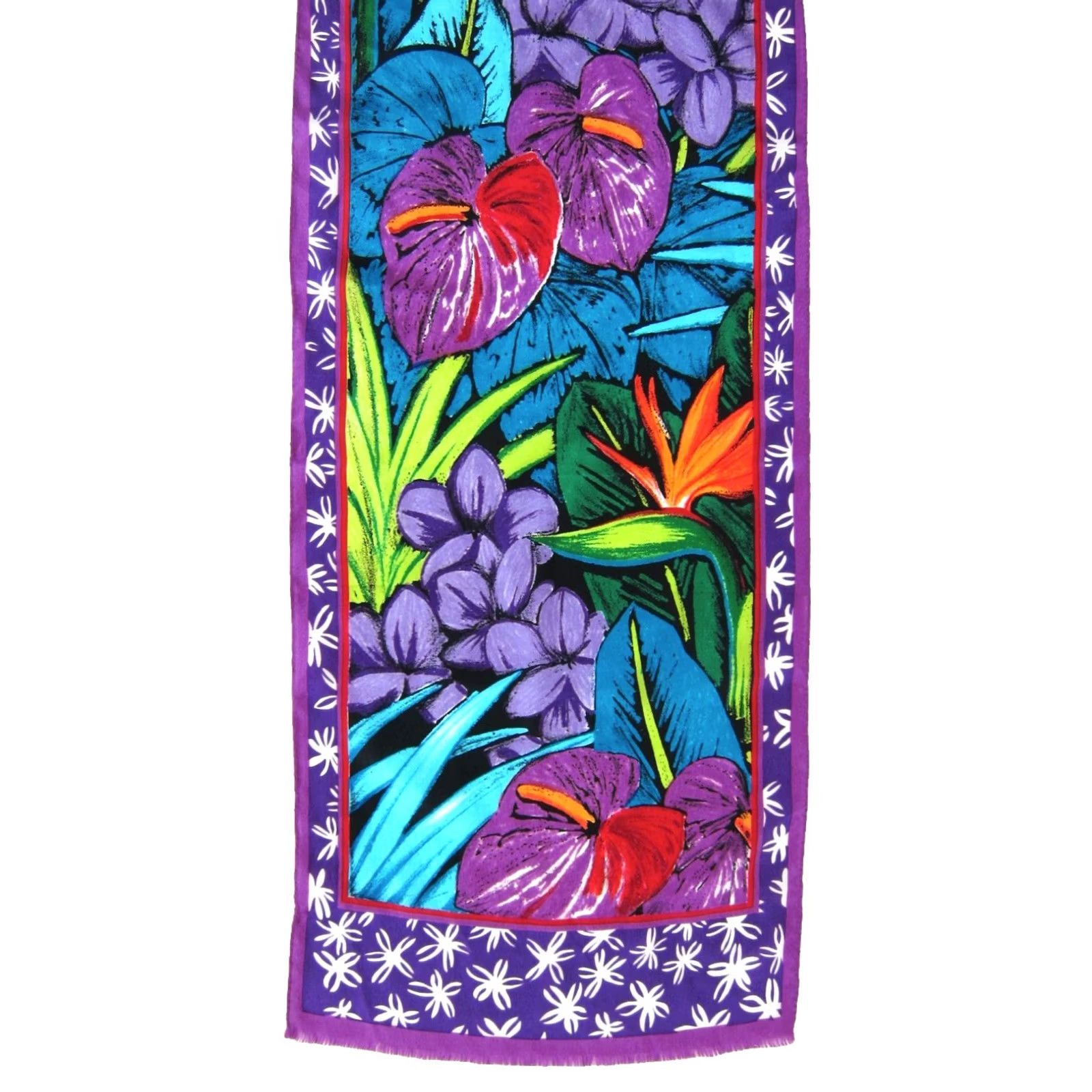 Vintage VTG ADRIENNE VITTADINI Silk Purple Green Tropical Floral Rectangle Scarf Womens 11" X 53" Vintage Floral Pattern Scarf Size ONE SIZE - 5 Thumbnail