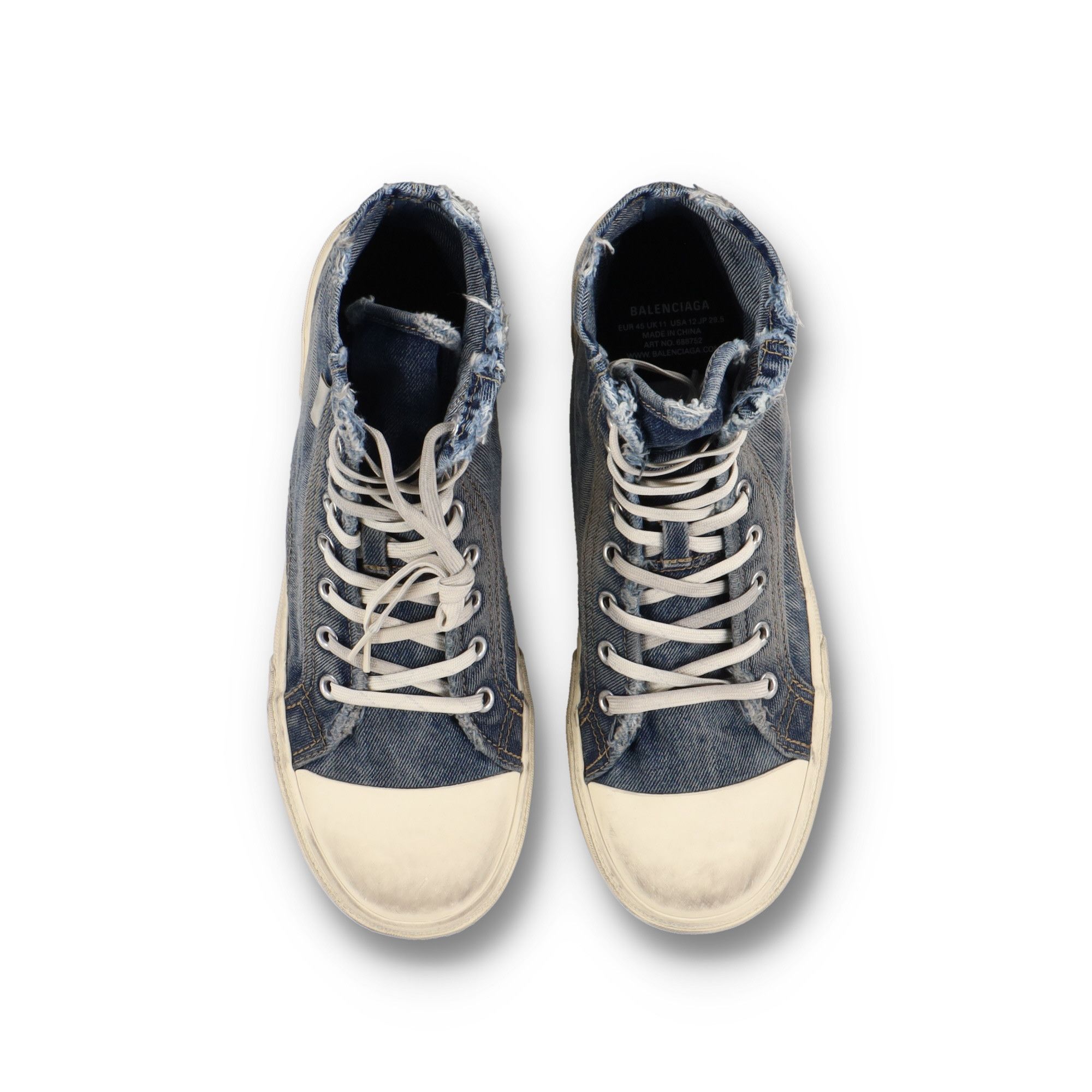 Balenciaga Blue Denim Paris 90's Logo Distressed Hi-Top Trainers Size US 10 / IT 40 - 6 Thumbnail