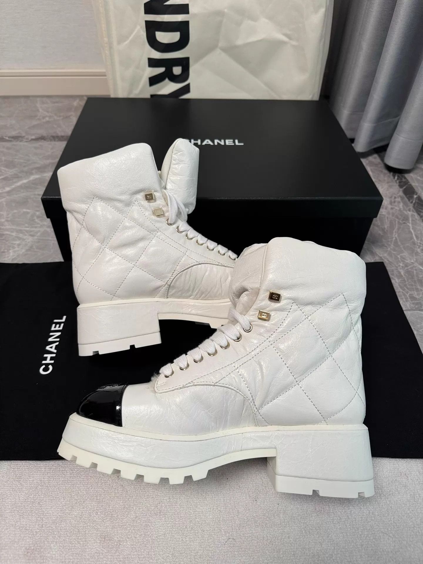 Chanel Chanel Black & White Thick-Soled Martin Boots 37.5 Size US 7 / IT 37 - 6 Thumbnail