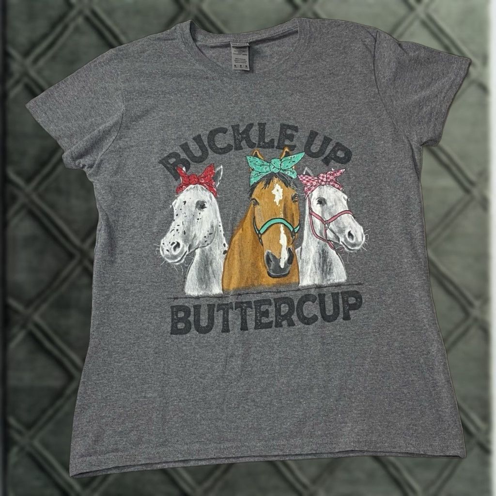 Gildan Gildan T-Shirt Buckle Up Buttercup Gray Medium Regular Cotton Women’s T-Shirt, Crew Neck, Short Sleeve Size M / US 6-8 / IT 42-44 - 1 Thumbnail