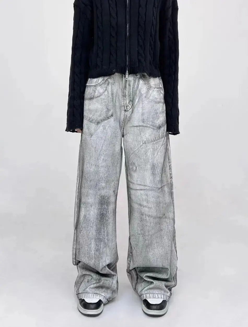 Japanese Brand Streetwear tie-dye washed dirty white baggy jeans y2k Size US 32 / EU 48 - 1 Thumbnail