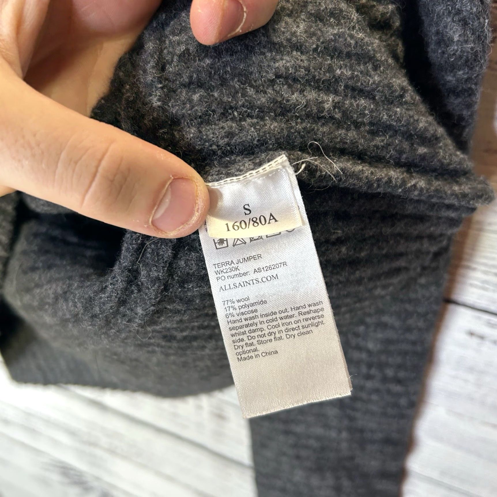 Allsaints ALLSAINTS Sweater Shirt Cropped Mock Neck Wool Blend Gray S Women’s Small Pullover Tight-Knit Long Sleeve Body Subtype: Terra Jumper Size S / US 4 / IT 40 - 6 Thumbnail
