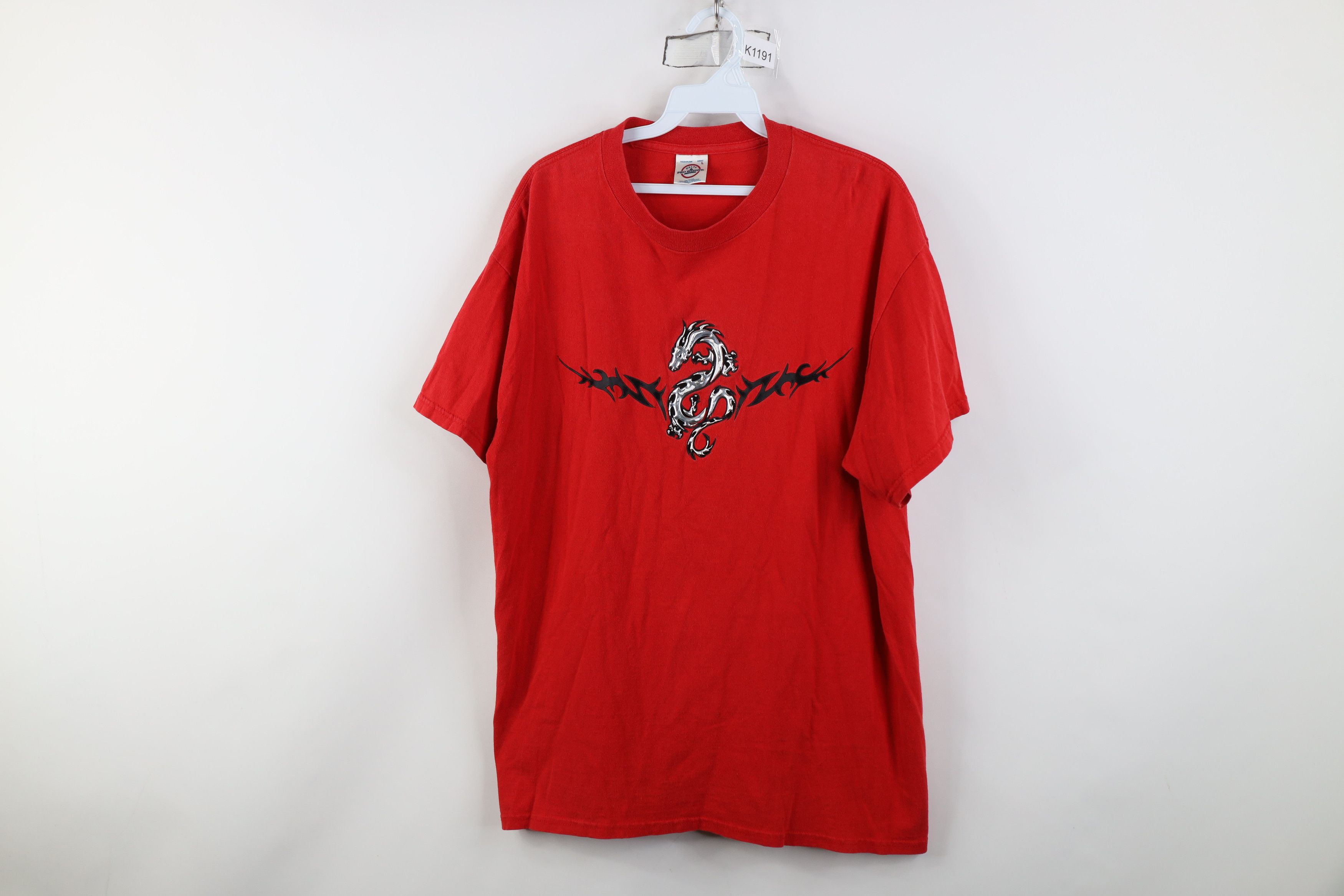 Vintage Vintage 90s Y2K Streetwear Tribal Dragon T-Shirt Red Size US L / EU 52-54 / 3 - 1 Thumbnail