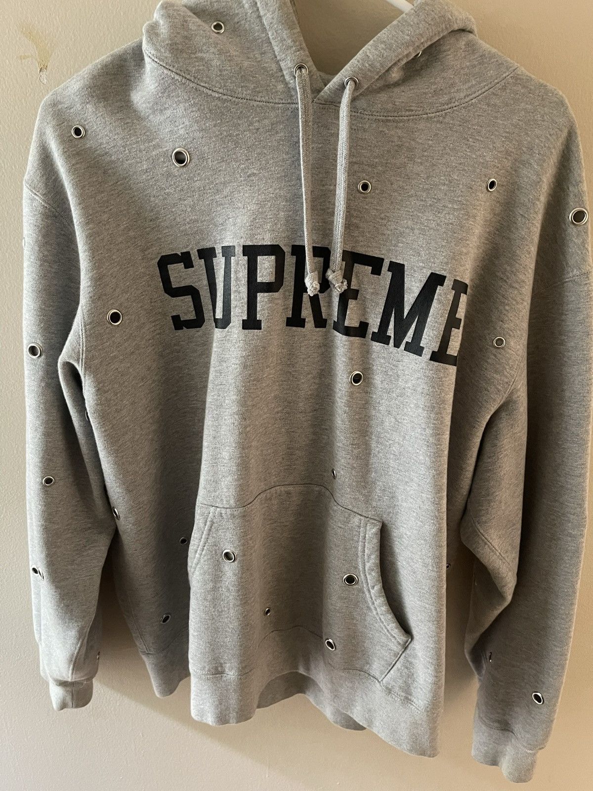 image of Supreme Eyelet Hoodie in Grey, Men's (Size Medium)