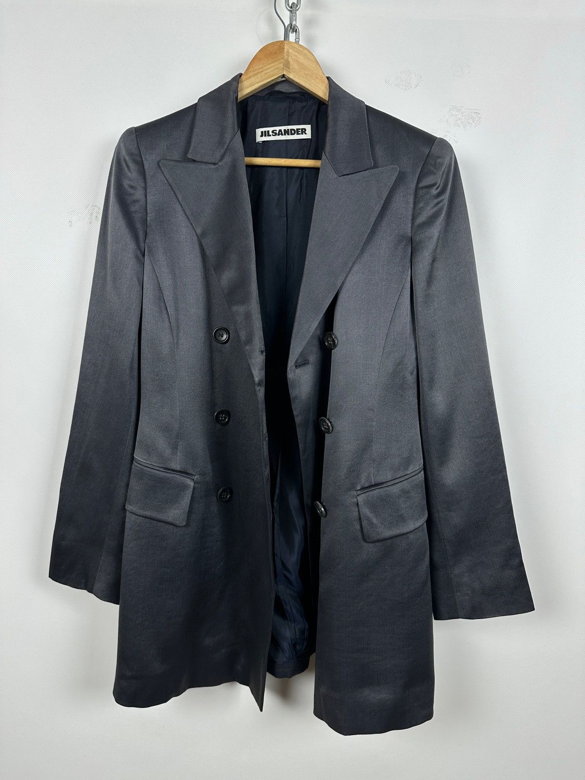 Jil Sander 90-00s Vintage Jil Sander Gray Silk Double Breasted Blazer Size XS / US 0-2 / IT 36-38 - 5 Thumbnail
