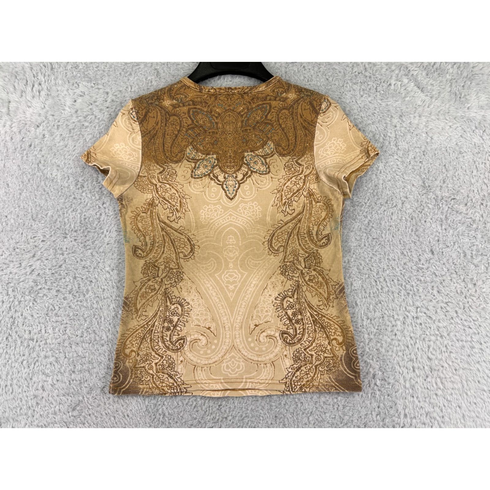 Gloria Vanderbilt Gloria Vanderbilt Women's T-Shirt Small Beige Paisley V-Neck Casual Logo Classic Designer Size S / US 4 / IT 40 - 2 Thumbnail