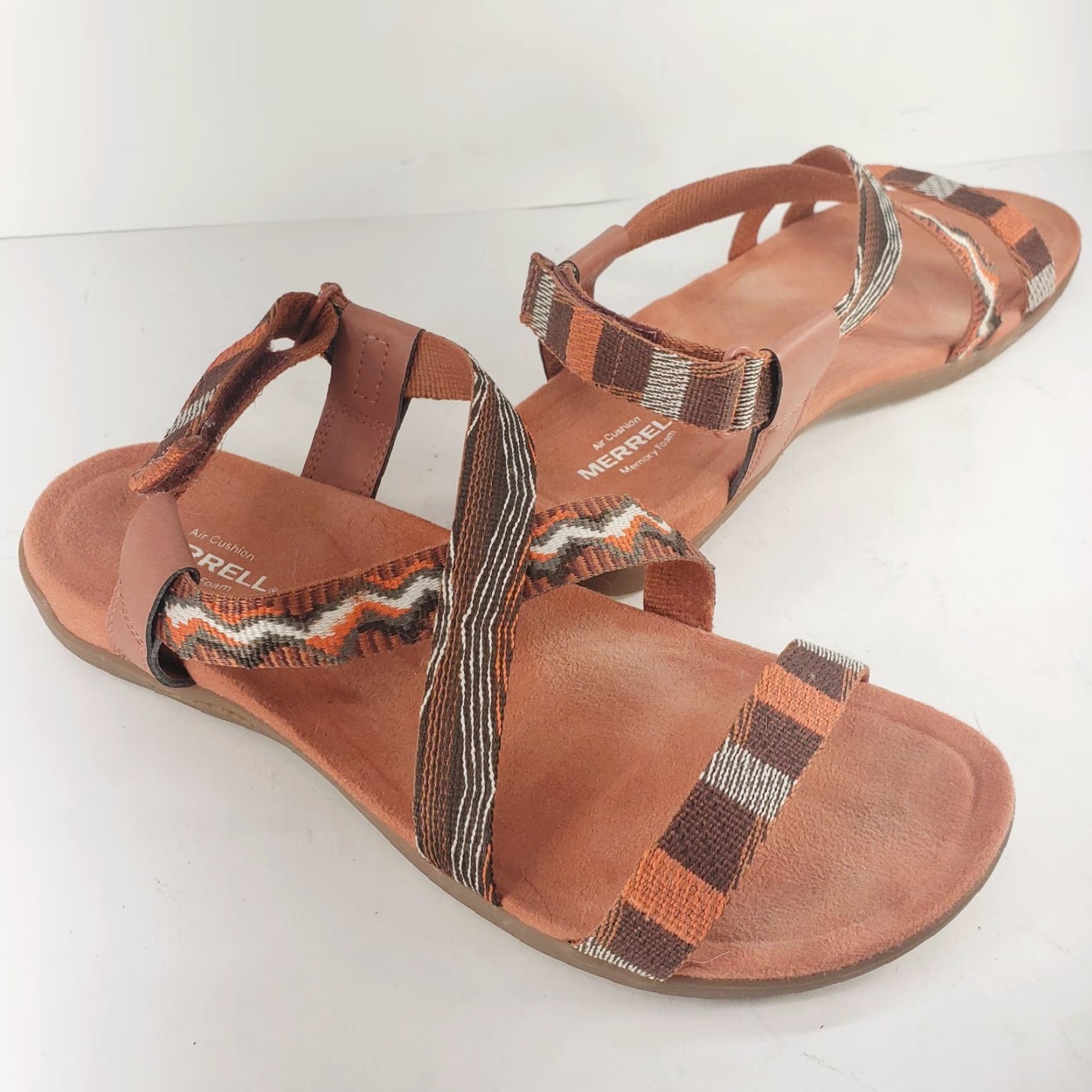 Merrell Merrell Womens Sandals Orange Strappy Comfort Arch Support Muri Redwood District Geometric Outdoor Fabric Slip-on Adjustable Hook & Eye Adults Womens Size US 9 / IT 39 - 2 Thumbnail
