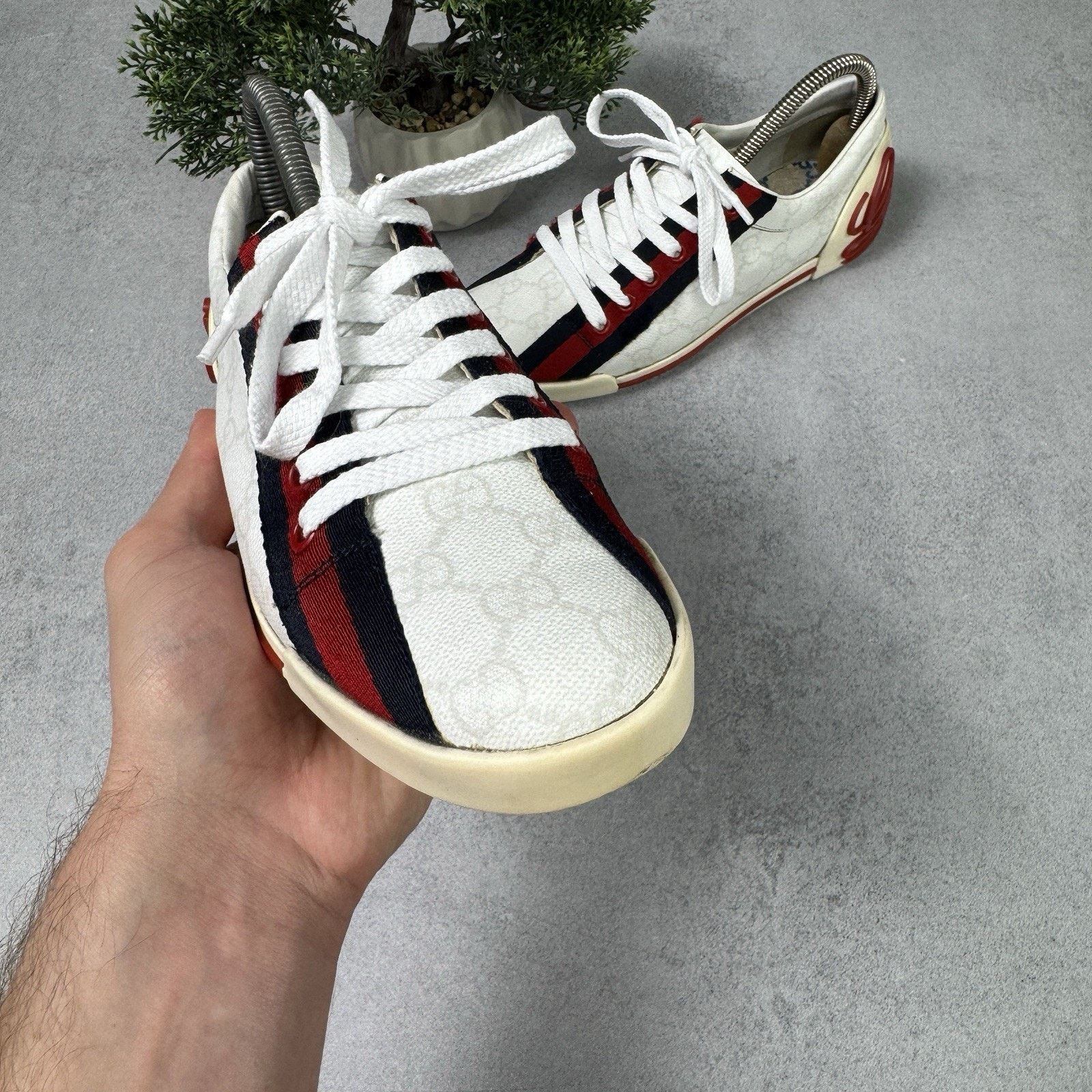 Gucci Gucci Sneakers GG Logo Monogram Stripe Leather White Y2K Size US 6 / IT 36 - 6 Thumbnail