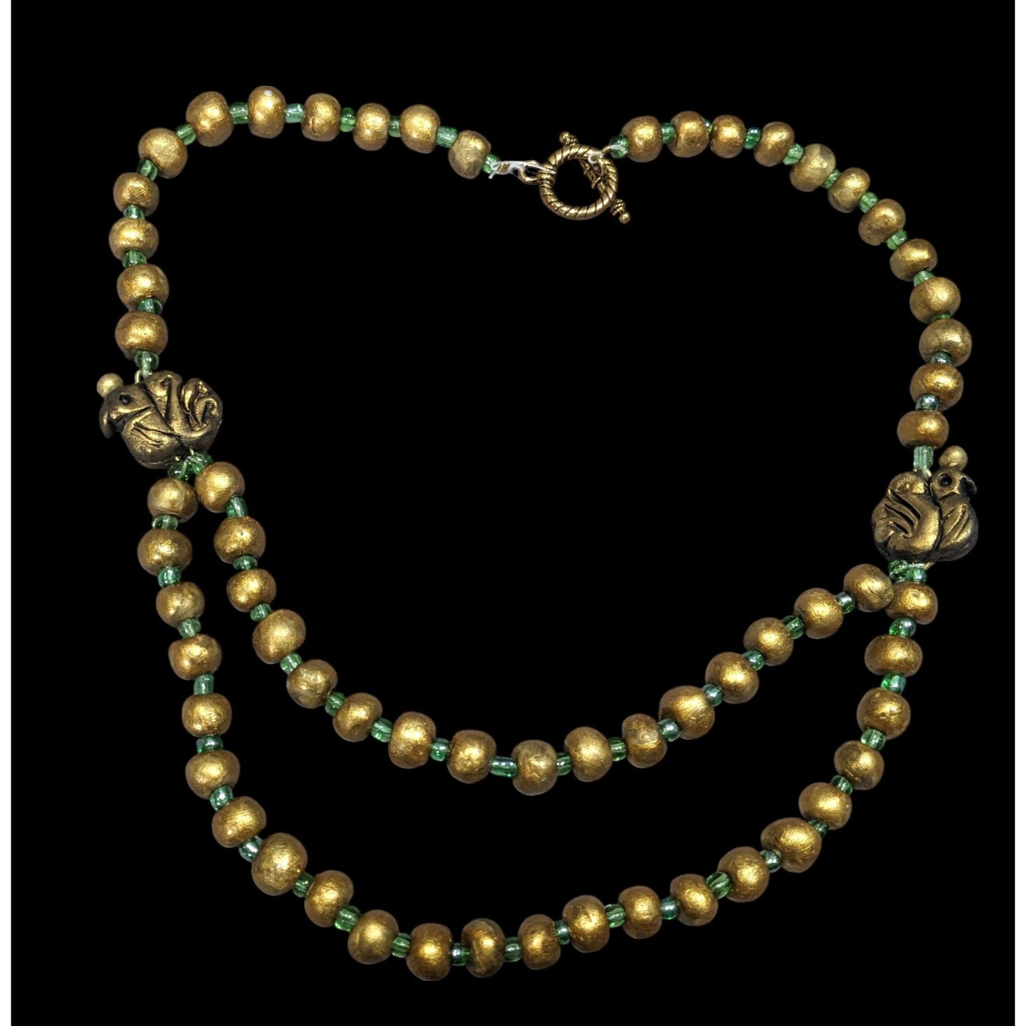 Other Handmade Polymer Clay Beaded Gold Tone And Green Necklace Wi Size ONE SIZE - 1 Thumbnail