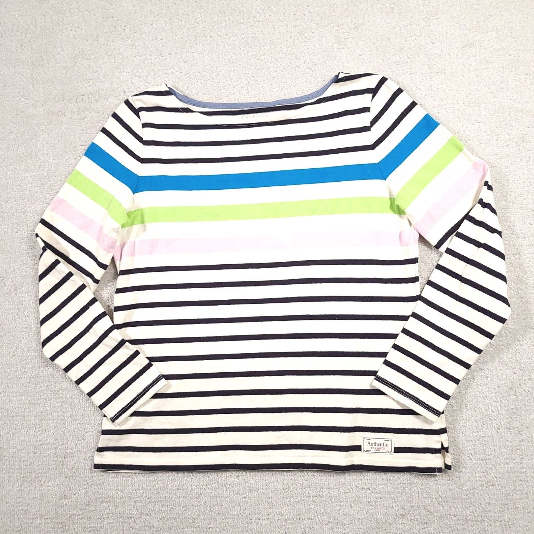 Talbots Talbots Sweater Womens Medium Striped Long Sleeve Boat Neck Colorful Striped Knit Pullover, Casual, Workwear, Regular, Multicolor, White? Size M / US 6-8 / IT 42-44 - 2 Thumbnail