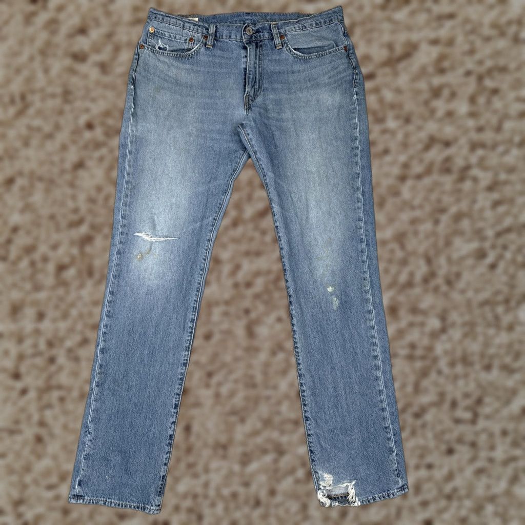 Levi's Levi's Jeans Mens 34x34 Blue Slim Fit 511 Premium Distressed 5-Pocket Zip Fly Regular Rise Low Vintage No Size US 34 / EU 50 - 1 Thumbnail
