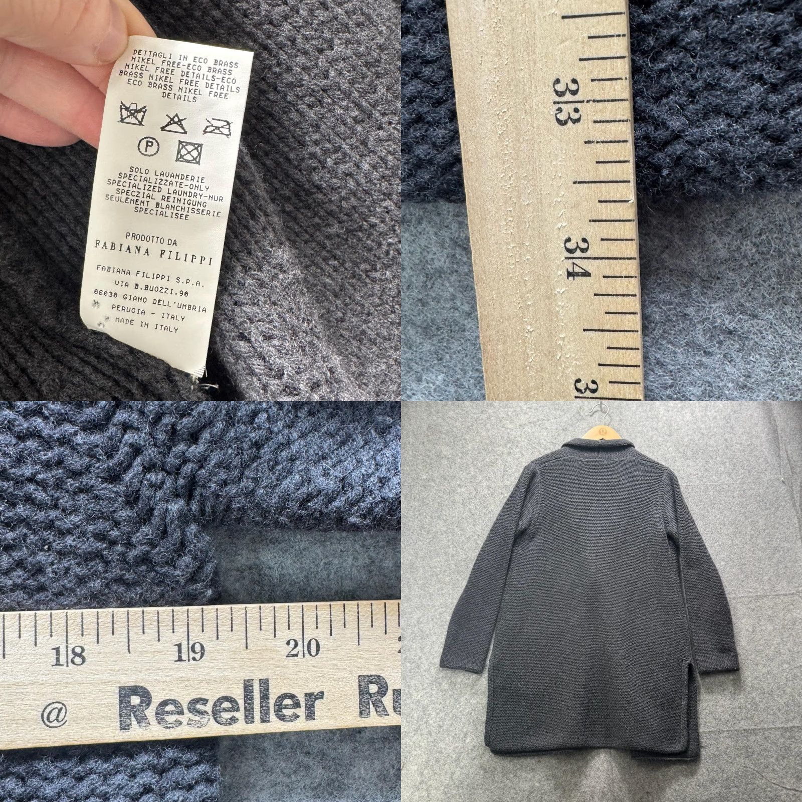 Fabiana Filippi Sweater Cardigan Womens Small Gray Fur Pocket Wool Italy